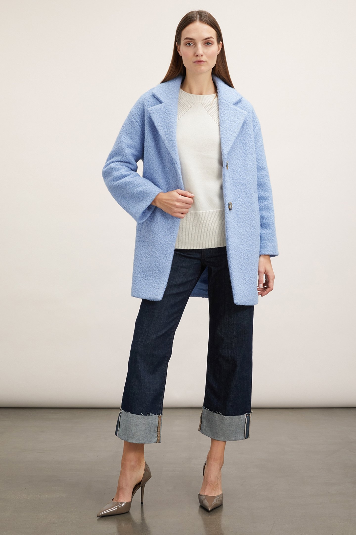 SINGLE-BREASTED BOUCLÉ CLOTH COAT SKY BLUE 3