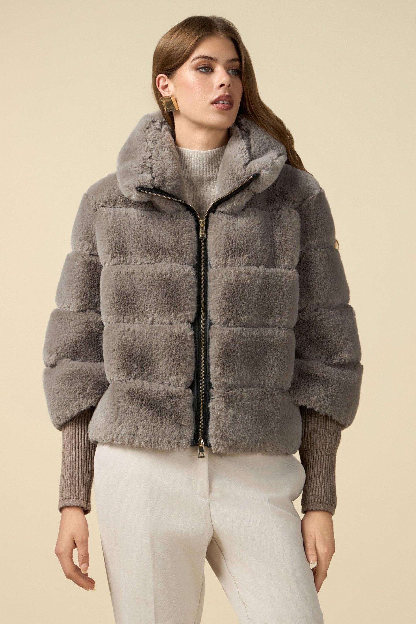 TEDDY JACKET WITH KNIT CUFFS GREY 1