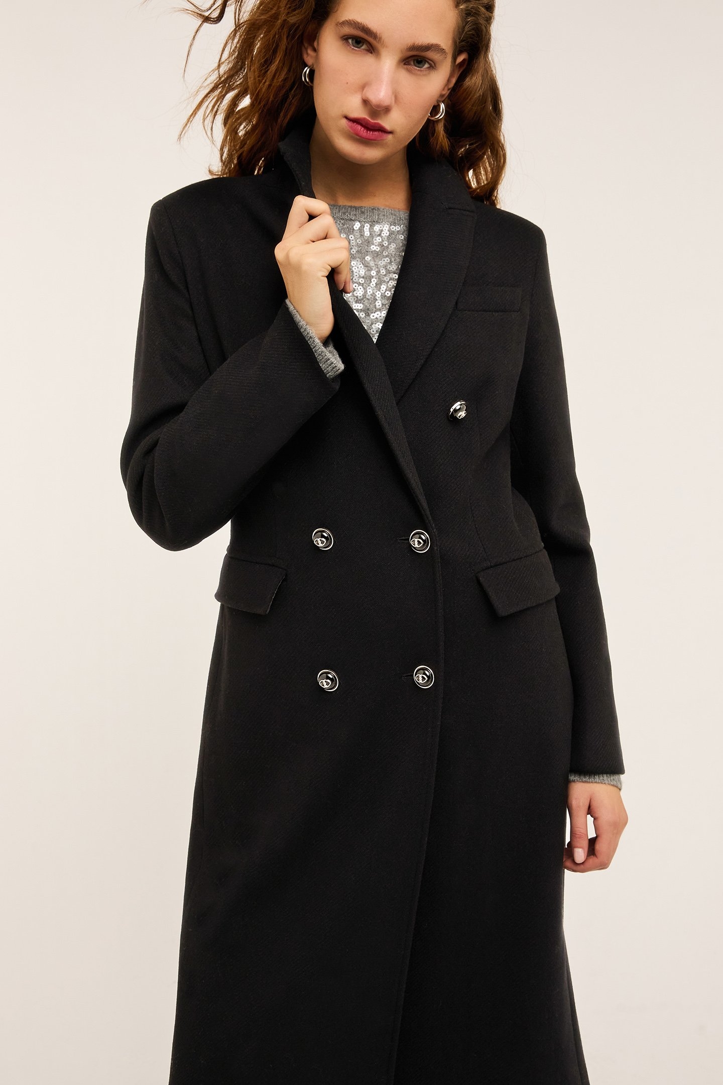DOUBLE-BREASTED CLOTH COAT BLACK 4