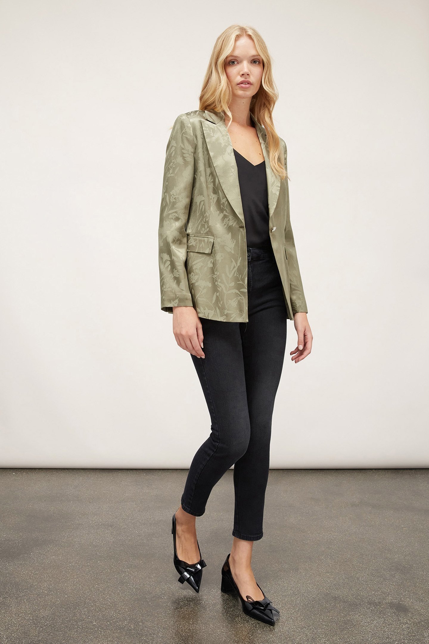SINGLE-BREASTED JACQUARD SATIN JACKET GREEN 3