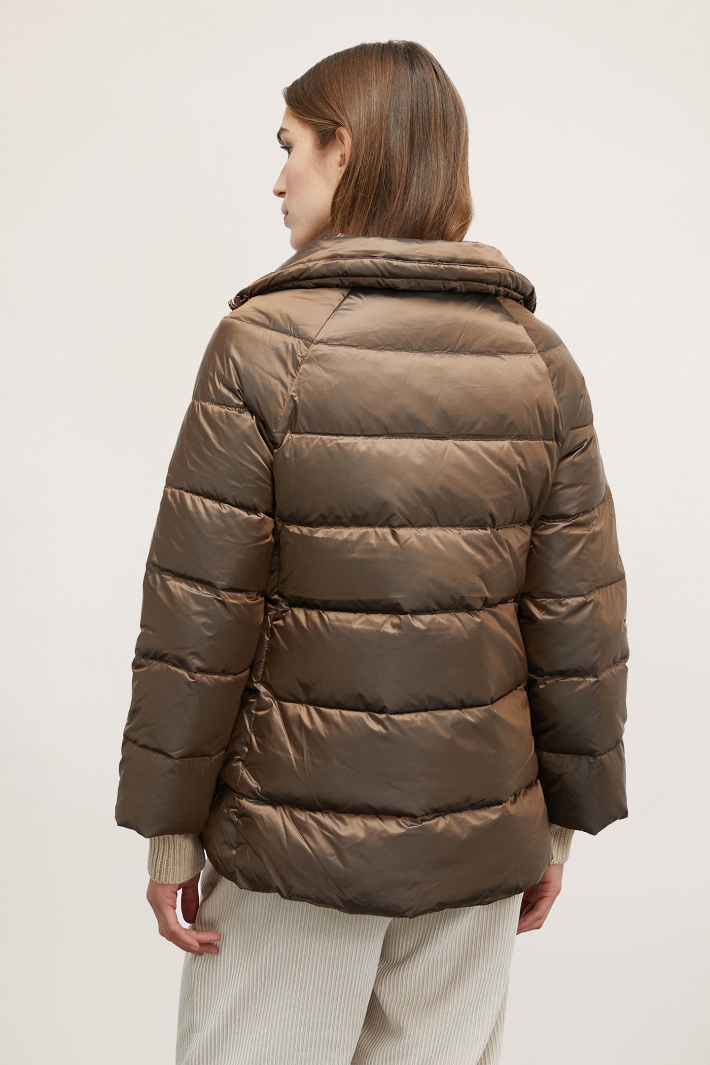 GENUINE DOWN JACKET WITH HIGH COLLAR BROWN 2