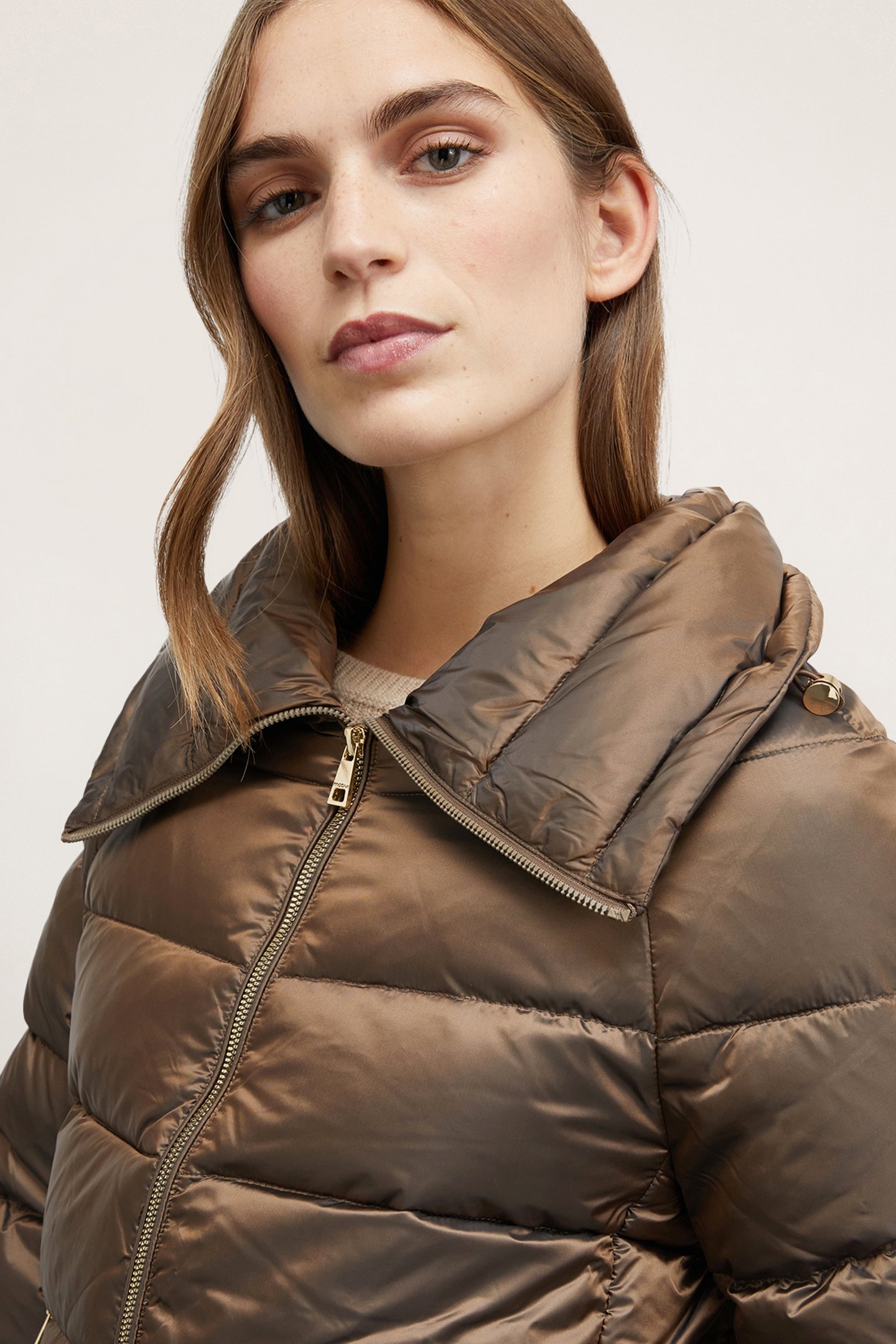 GENUINE DOWN JACKET WITH HIGH COLLAR BROWN 5