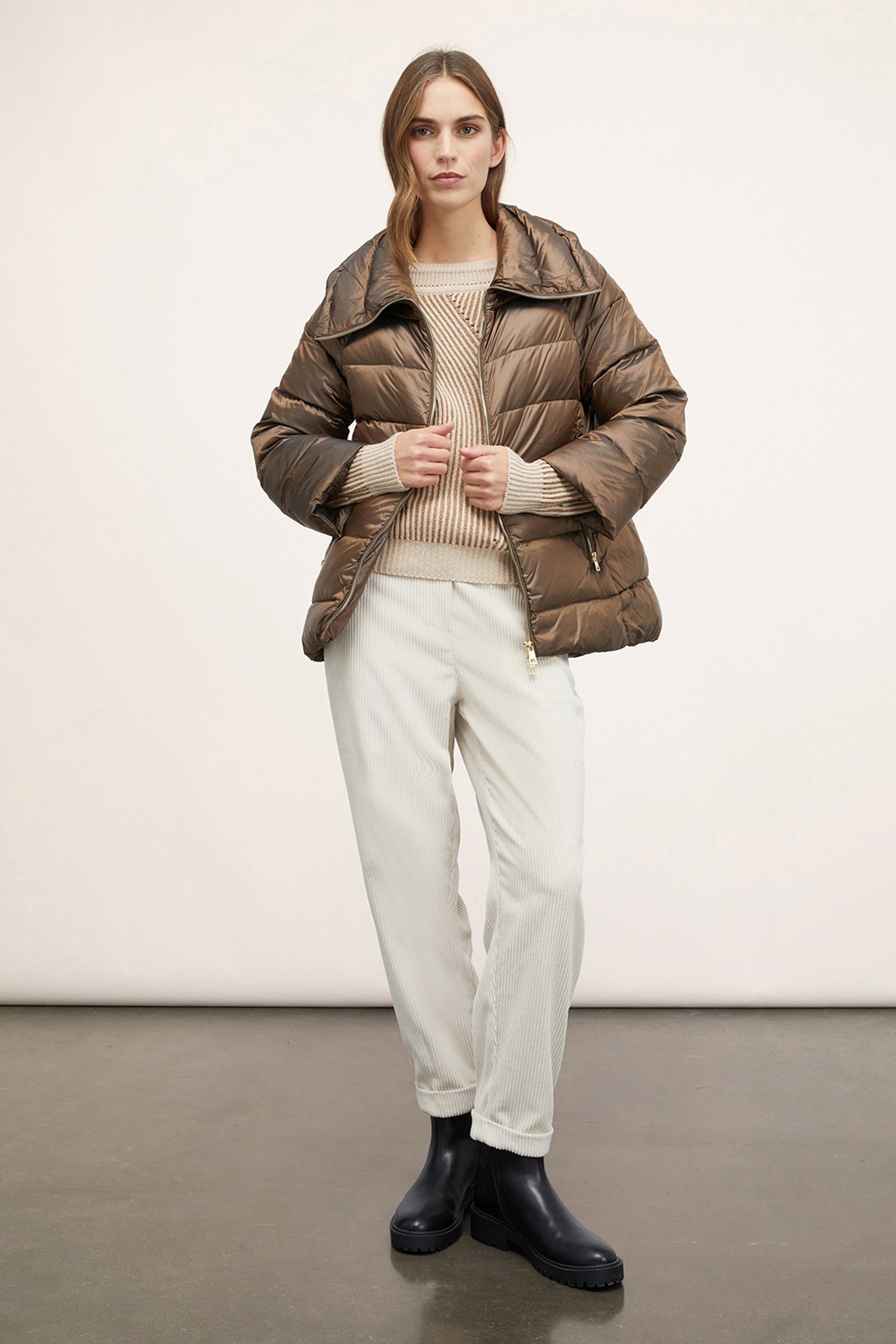 GENUINE DOWN JACKET WITH HIGH COLLAR BROWN 3