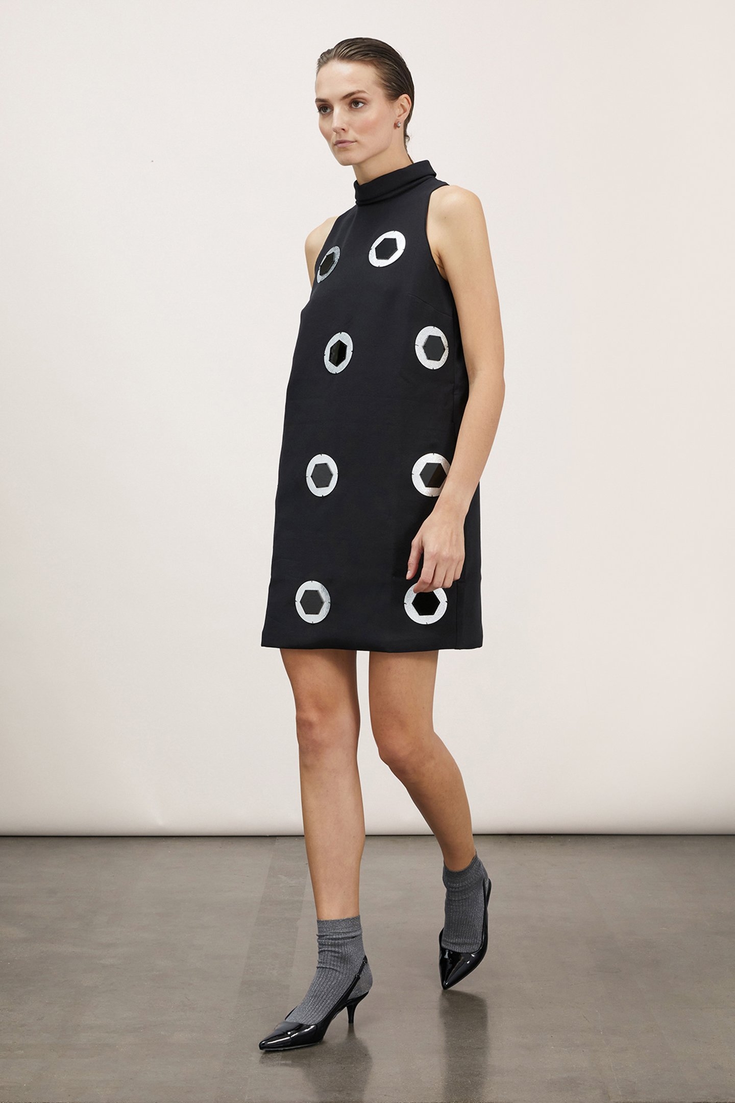 FLARED DRESS WITH EMBROIDERED DETAILS BLACK 3