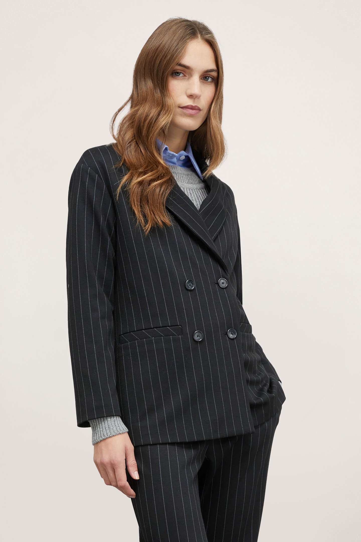 PINSTRIPED DOUBLE-BREASTED JACKET BLACK 4