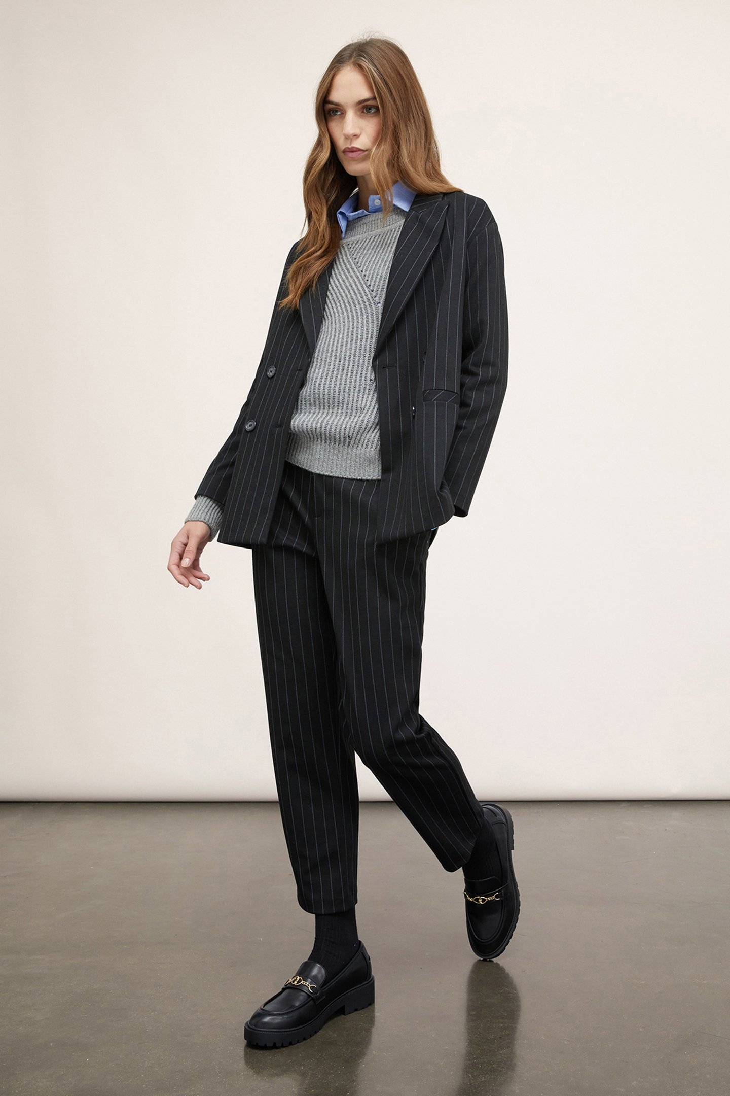 PINSTRIPED DOUBLE-BREASTED JACKET BLACK 1