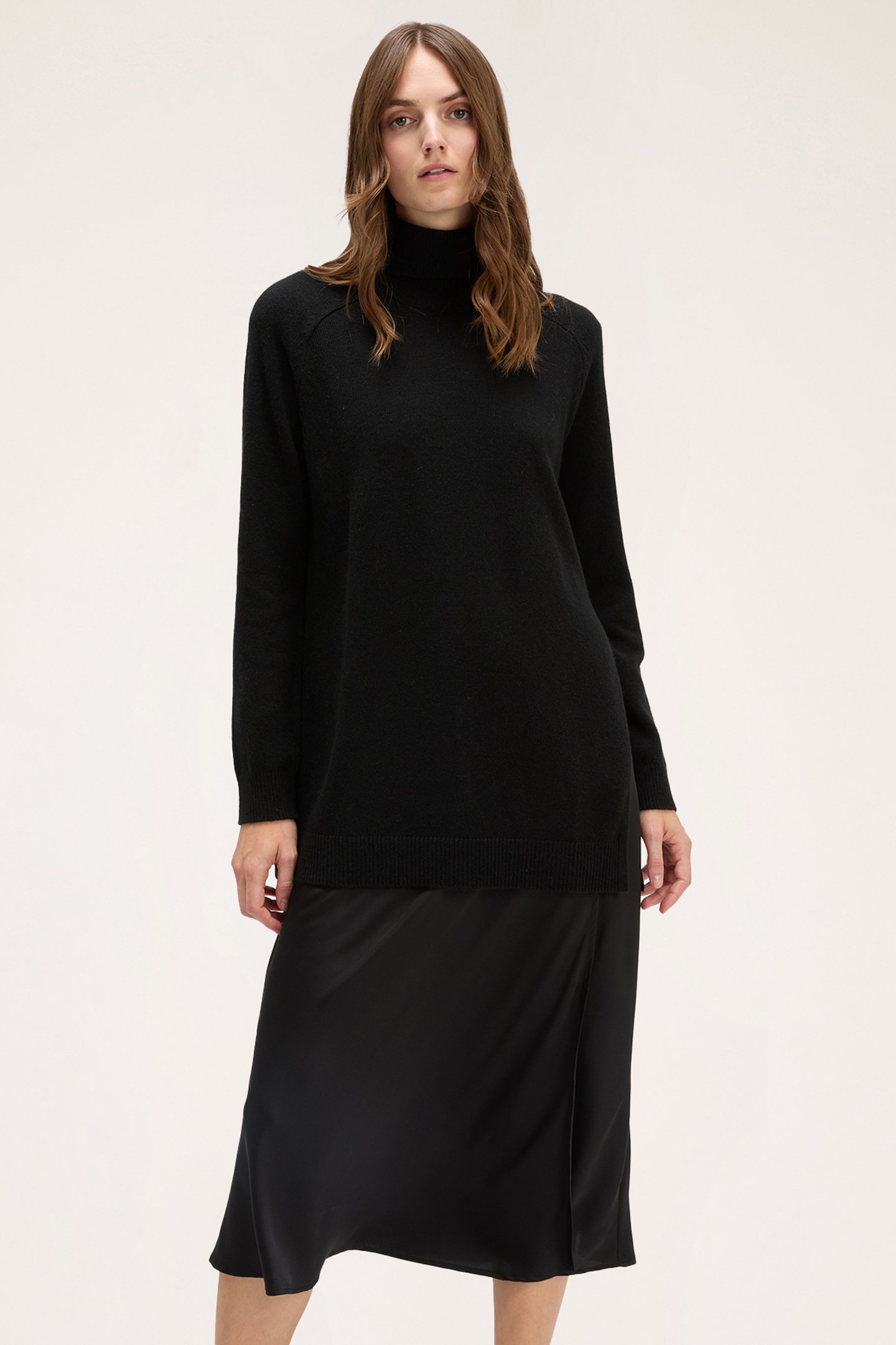 KNIT DRESS WITH SATIN SLIP BLACK 1