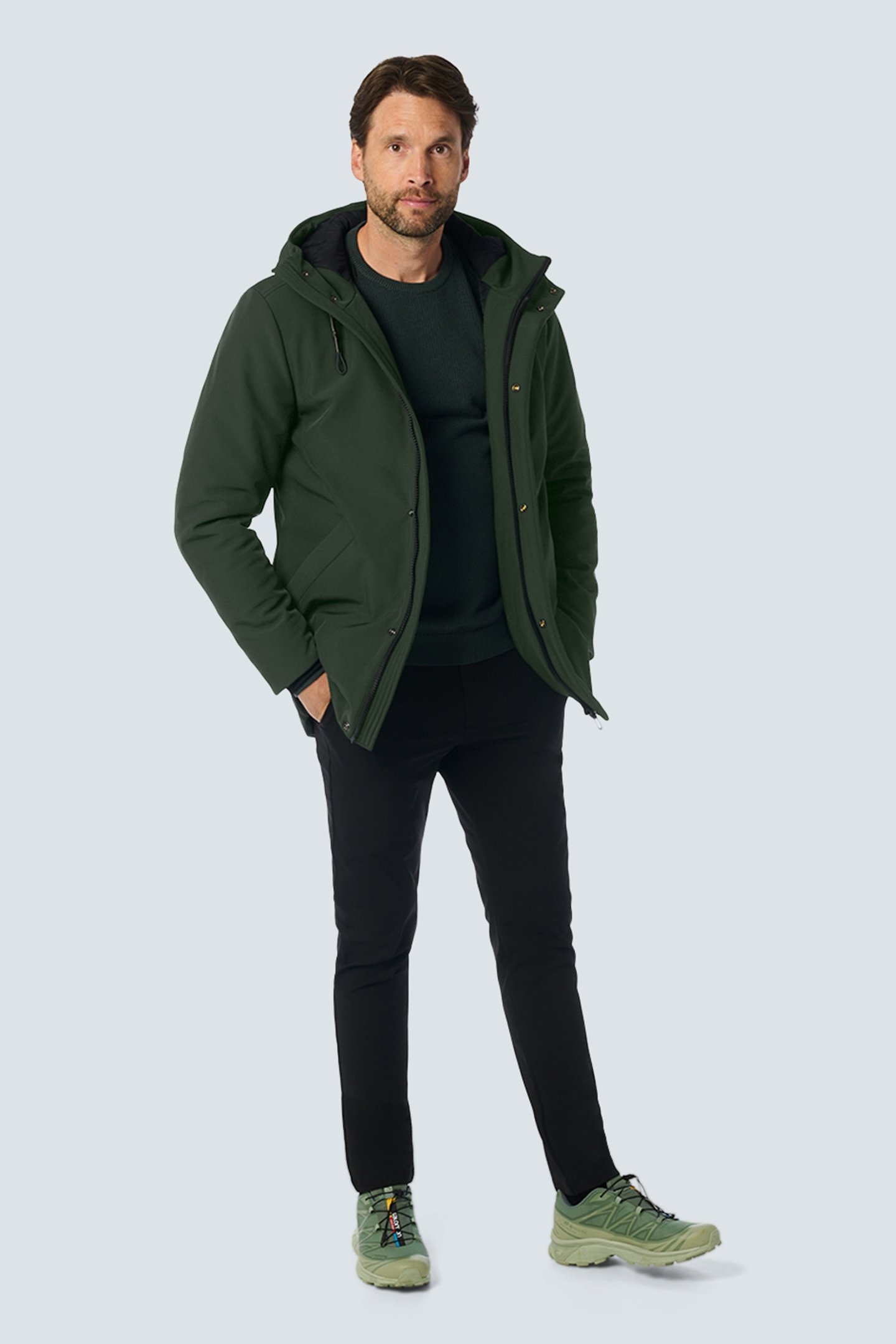 JACKET MEDIUM LONG FIT HOODED SOFTSHELL STRETCH DARK MOSS 3