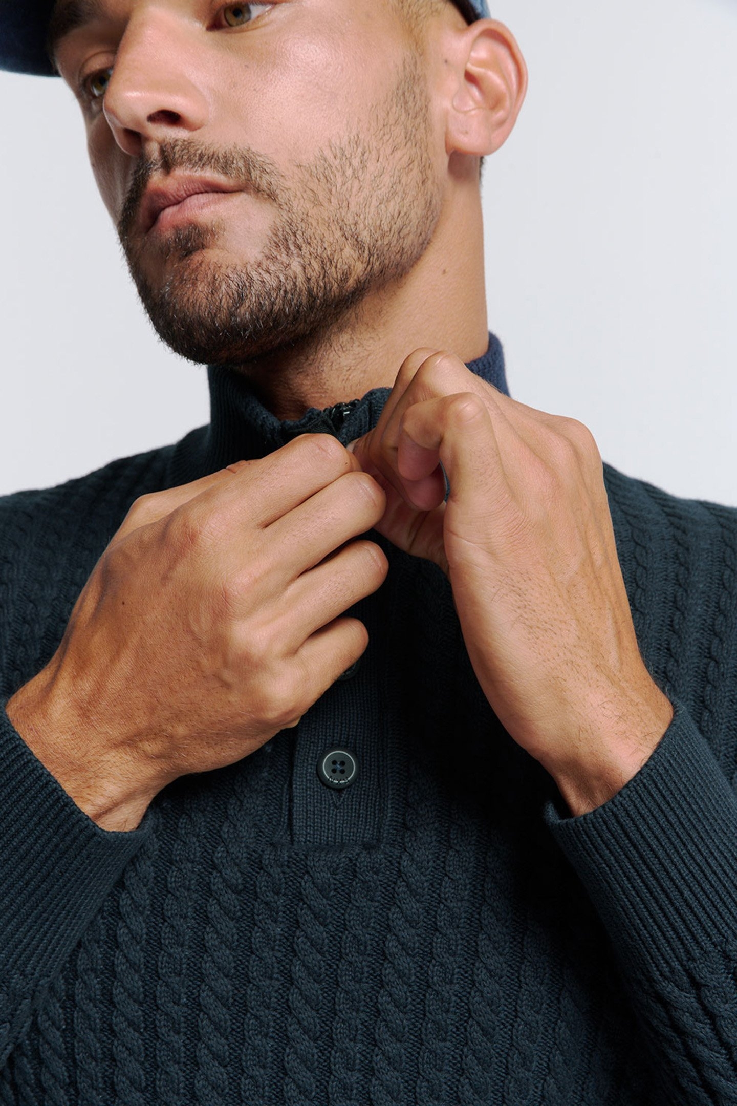 PULLOVER HALF ZIPPER AND BUTTON SOLID JACQUARD NIGHT 6