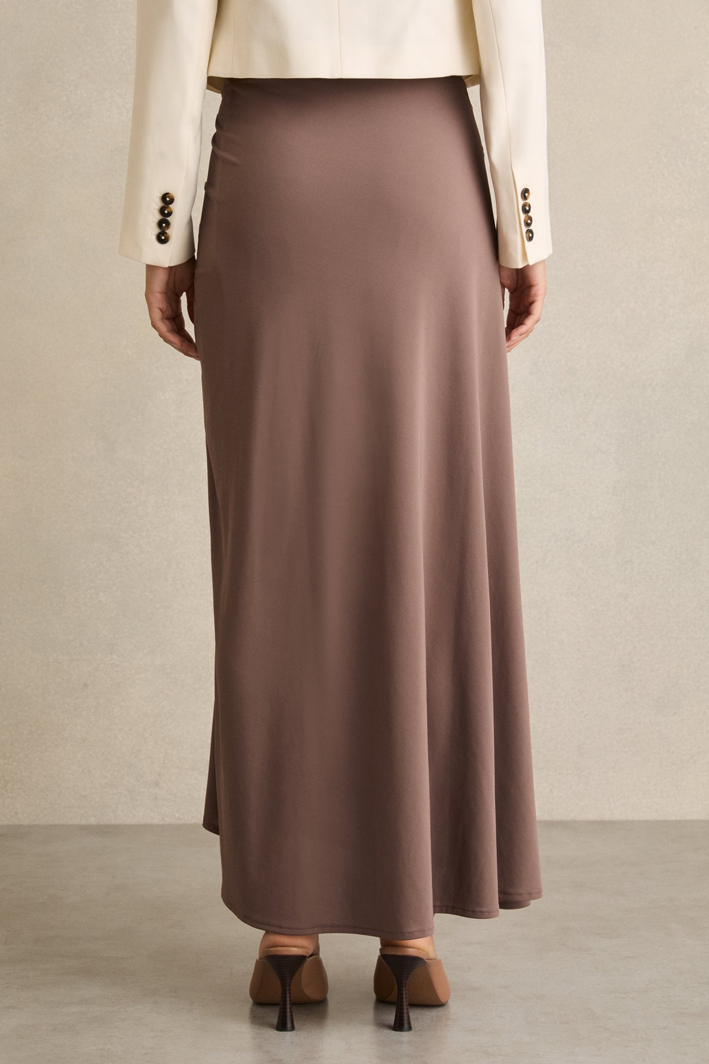 RUCHED MIDI SKIRT MINK 2