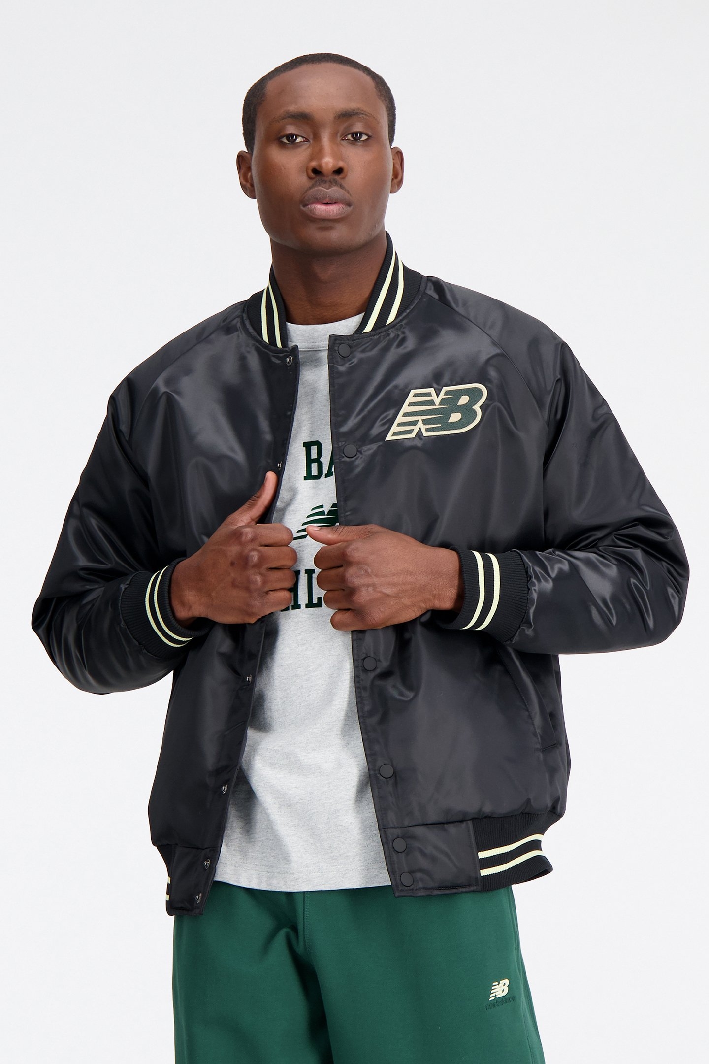 ATHLETICS VARSITY SATIN BOMBER BLACK 5