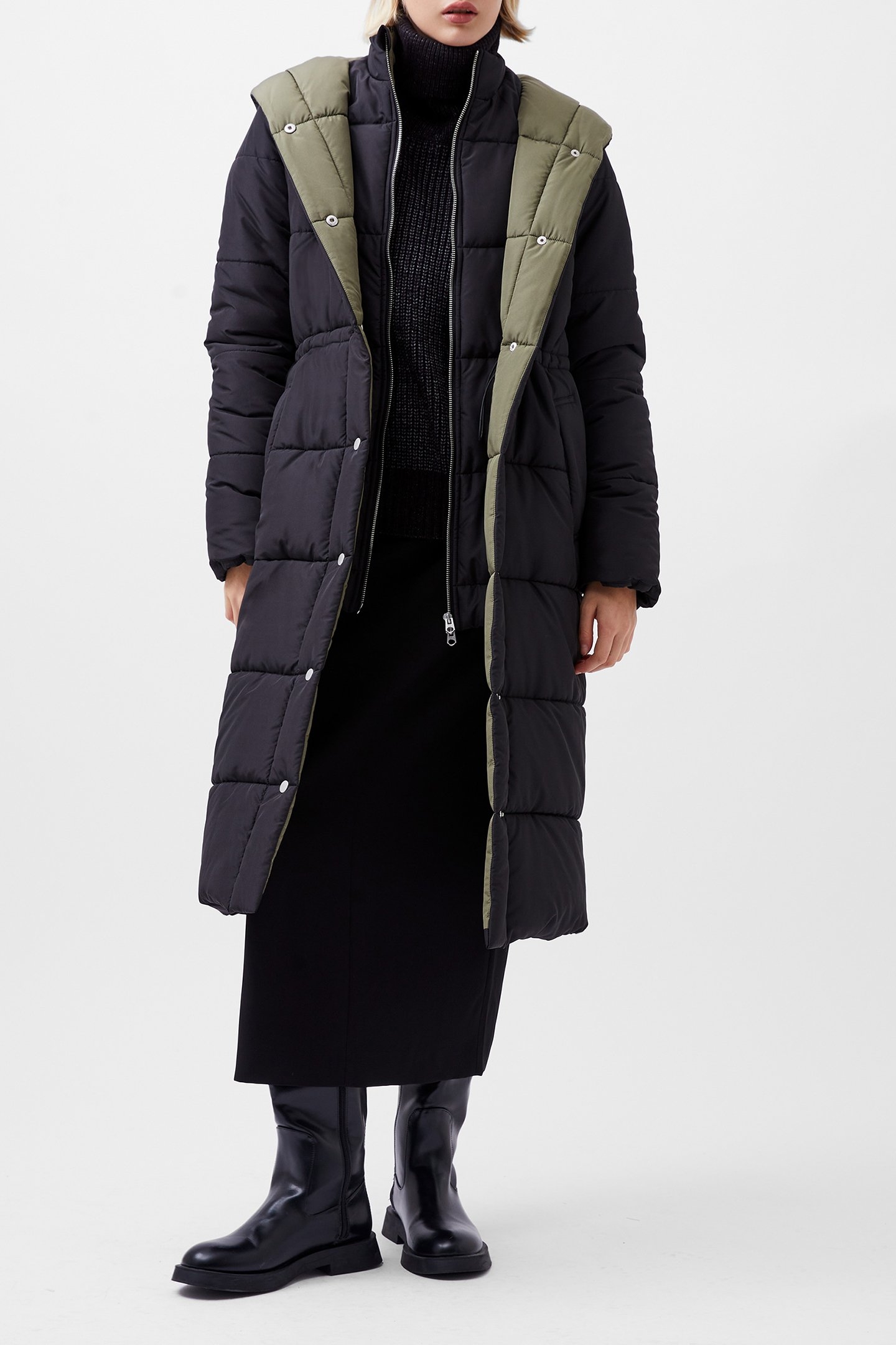 DOUBLE FRONT PUFFER JACKET BLACKOUT / KHAKI 1