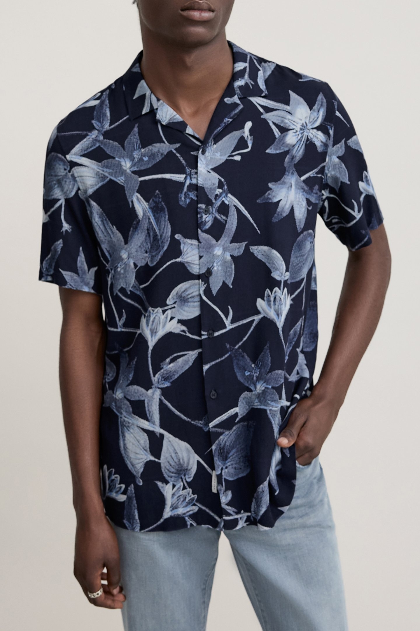 REGULAR INDIGO MAXI LEAF PRINT SHIRT INDIGO 1