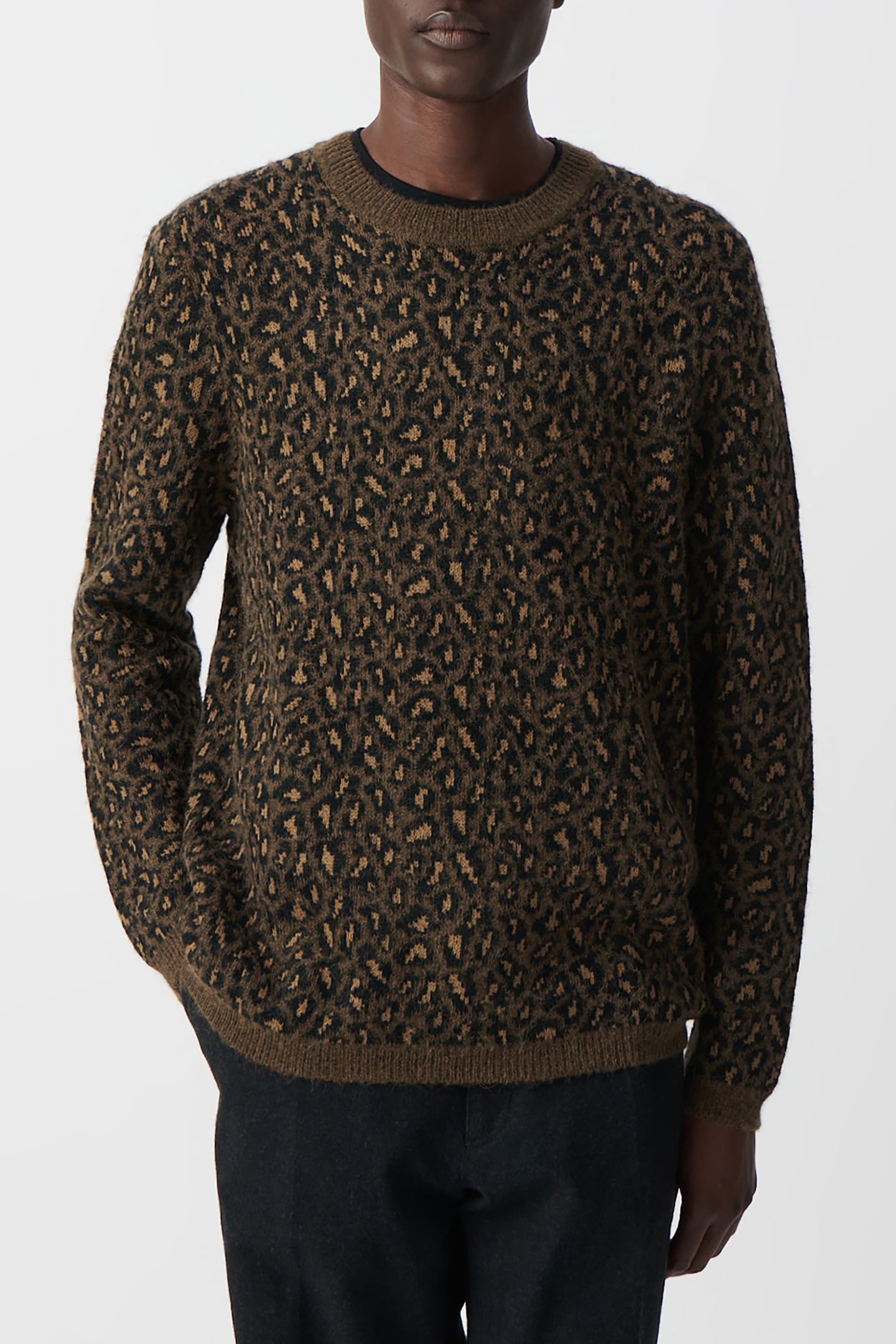 BEIGE KNIT LEOPARD JACQUARD SWEATER BEIGE 1