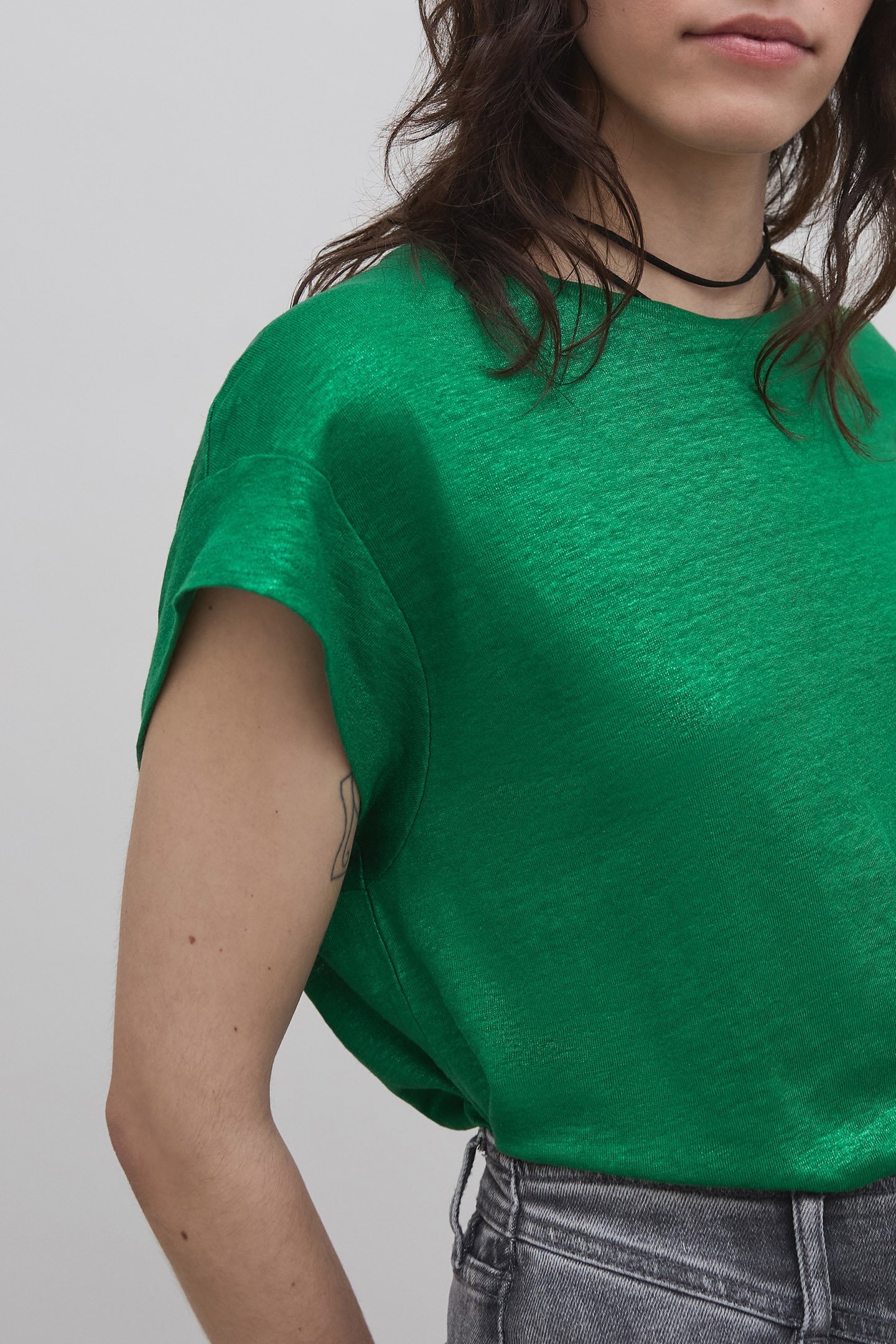 GREEN PRE-KNIT LINEN-FOIL TEE-SHIRT GREEN 5