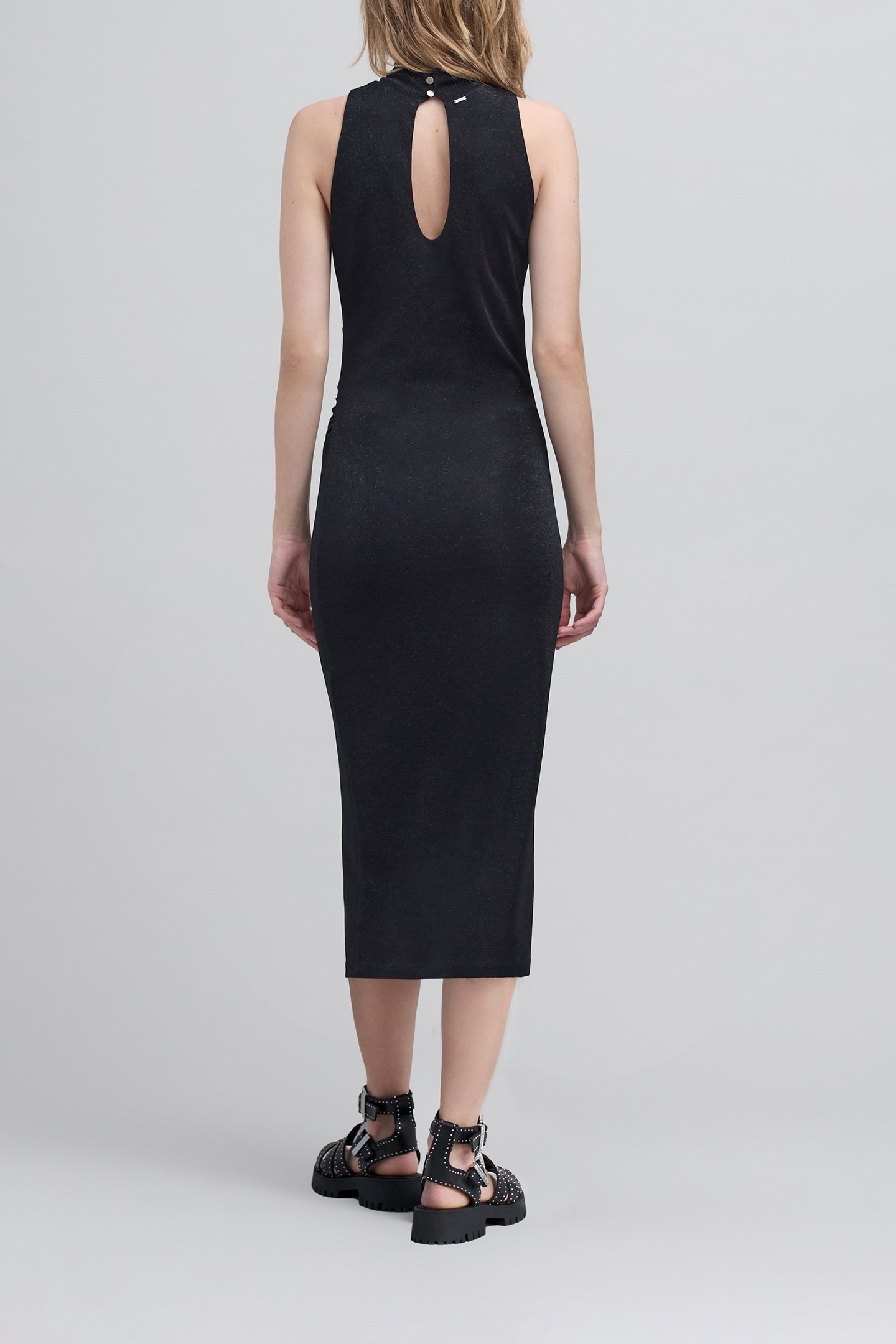 BLACK LUREX MESH DRESS WITH AMERICAN NECKLINE BLACK 2