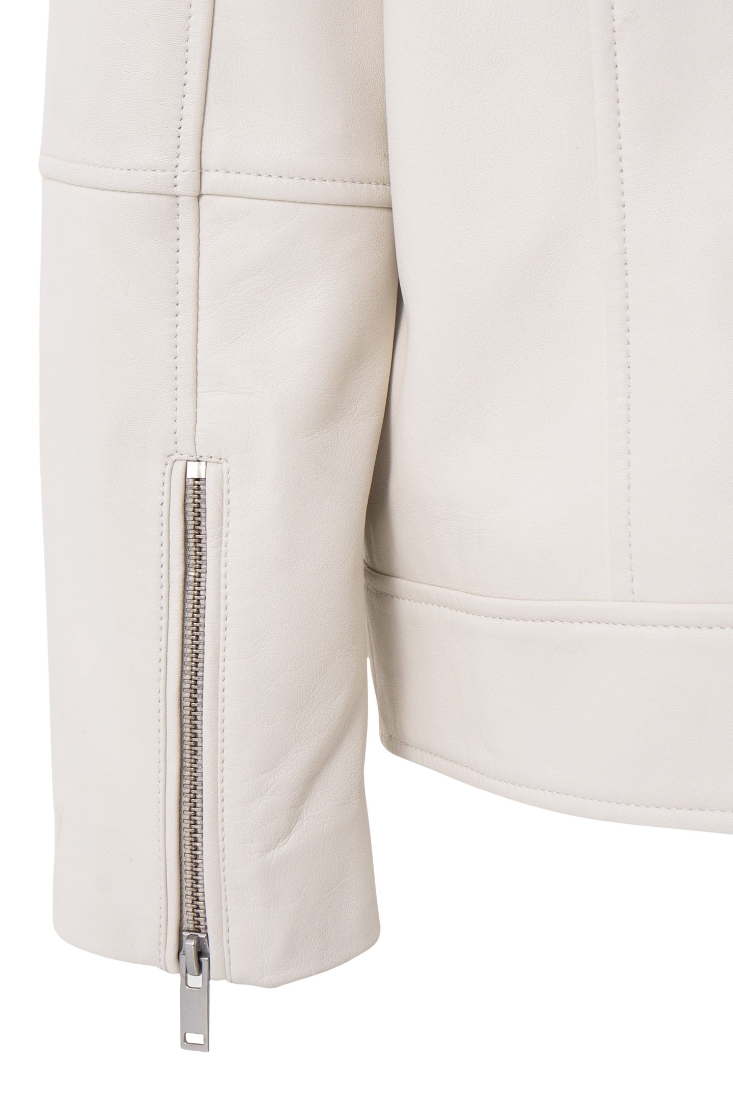 ECRU LEATHER BIKER JACKET WITH ZIPPED POCKETS OFF-WHITE 6