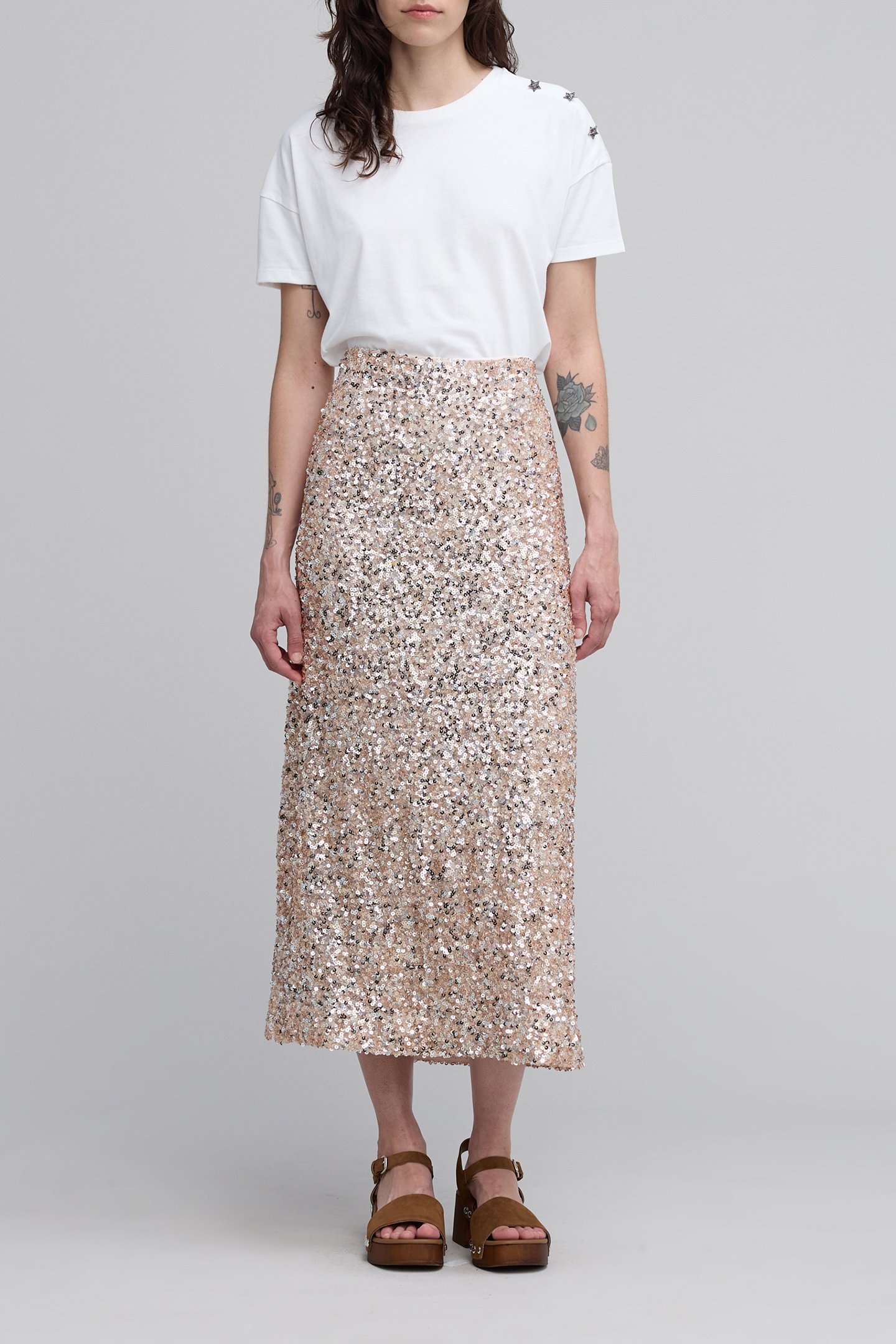 SEQUIN-EMBROIDERED CHAMPAGNE SKIRT CHAMPAGNE 2