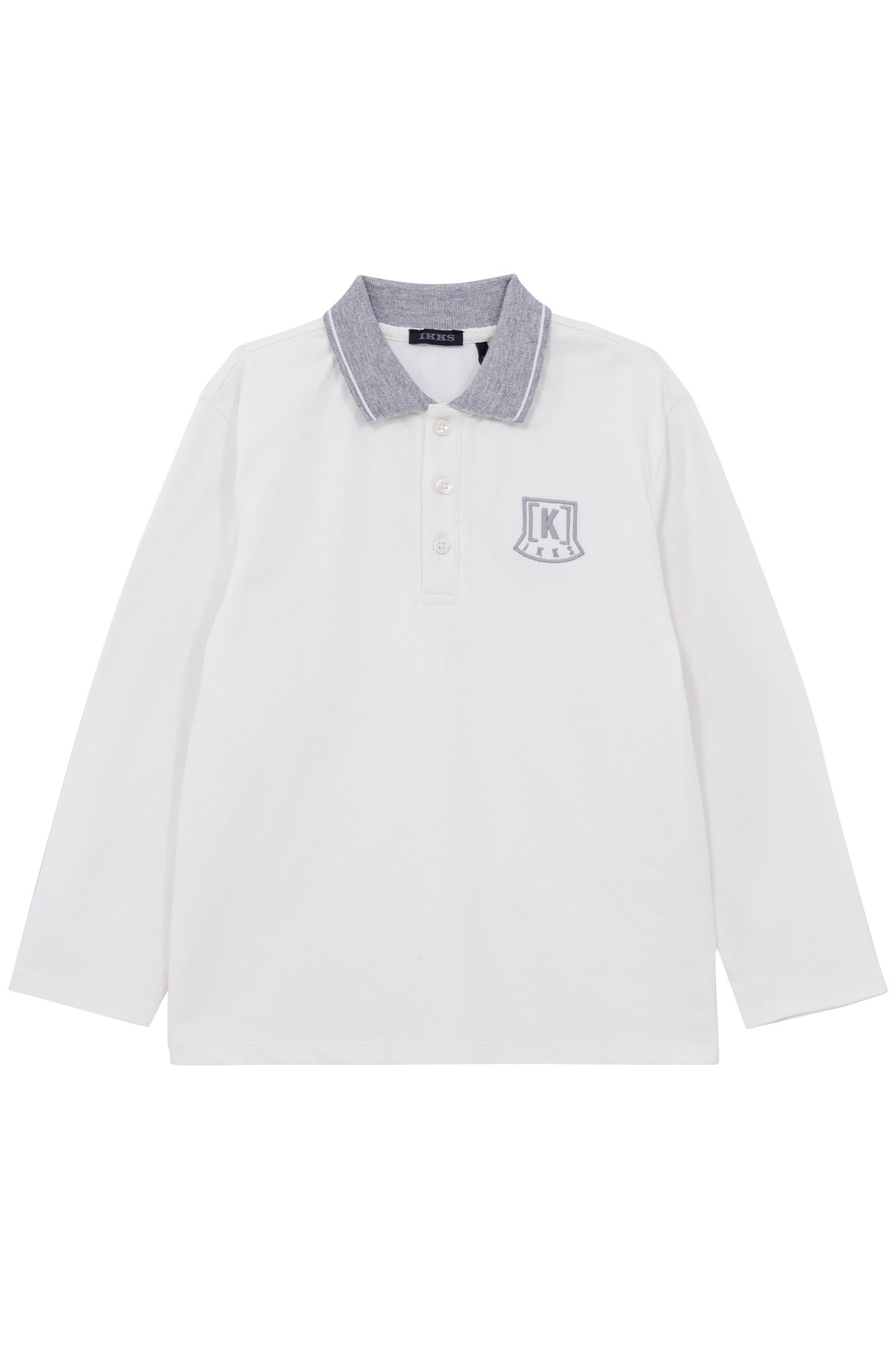 BOY'S ECRU ORGANIC POLO SHIRT, GREY COLLAR AND EMBROIDERY 1