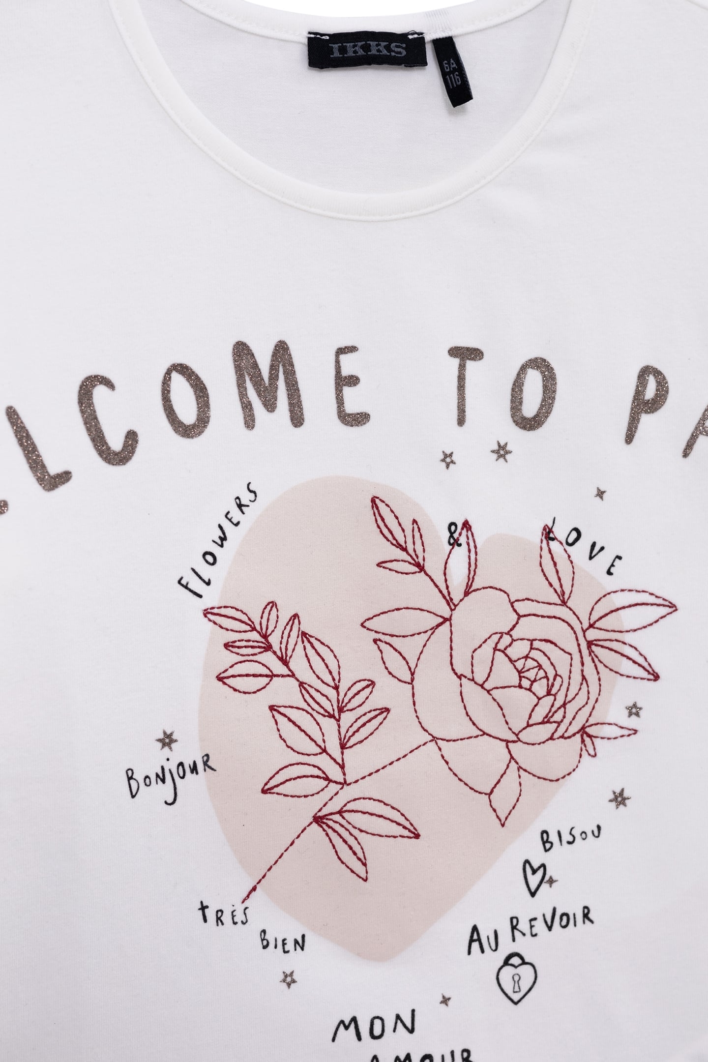 GIRL'S ECRU T-SHIRT WITH MESSAGE AND FLOWER EMBROIDERY 4
