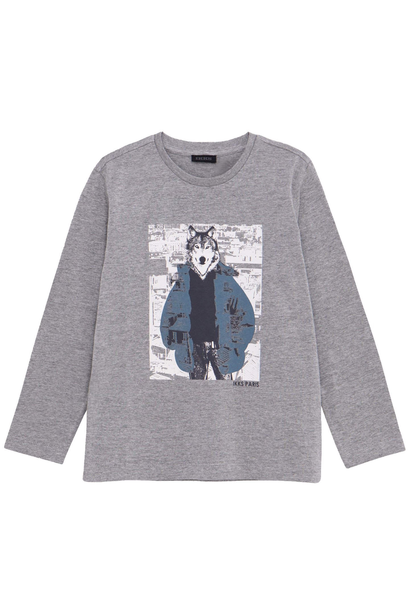 GREY ORGANIC COTTON T-SHIRT VISUAL BOY WOLF-DOUDOUNE 1