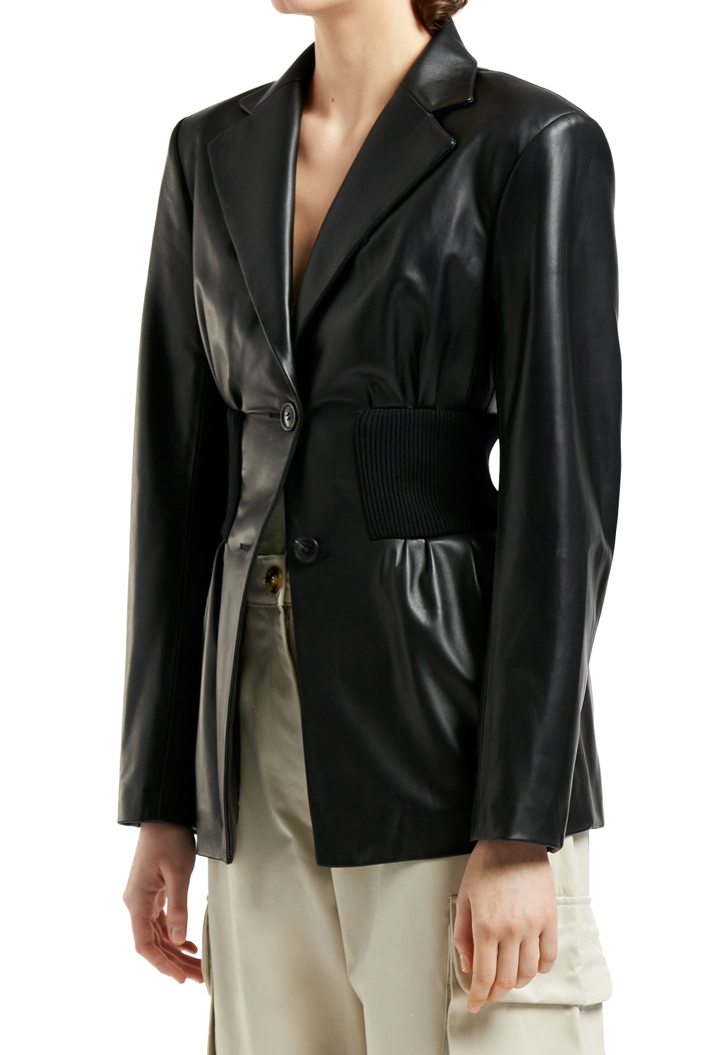 RIB LEATHER JACKET BLACK 1