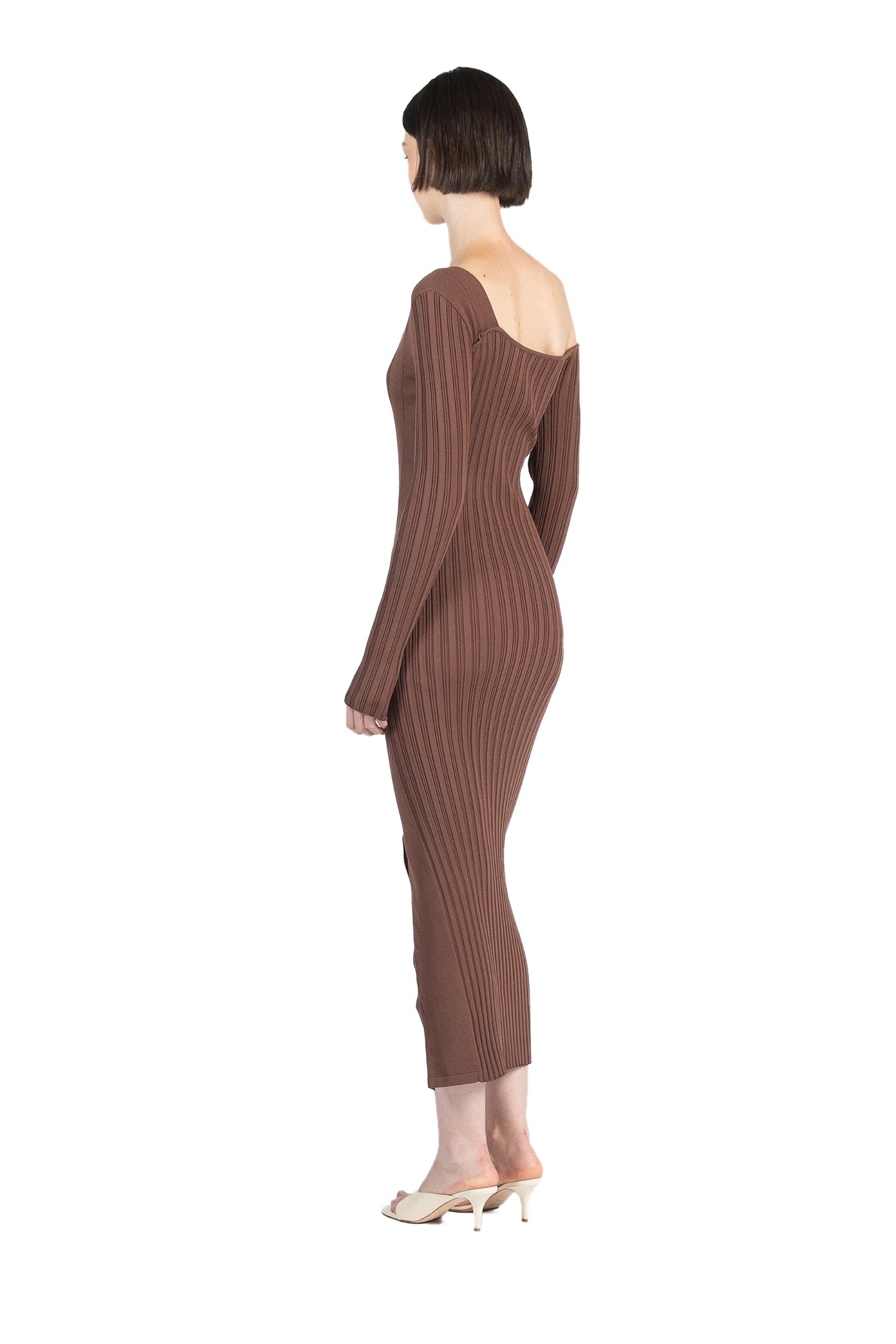 ASYMETRIC FITTED DRESS BROWN 3