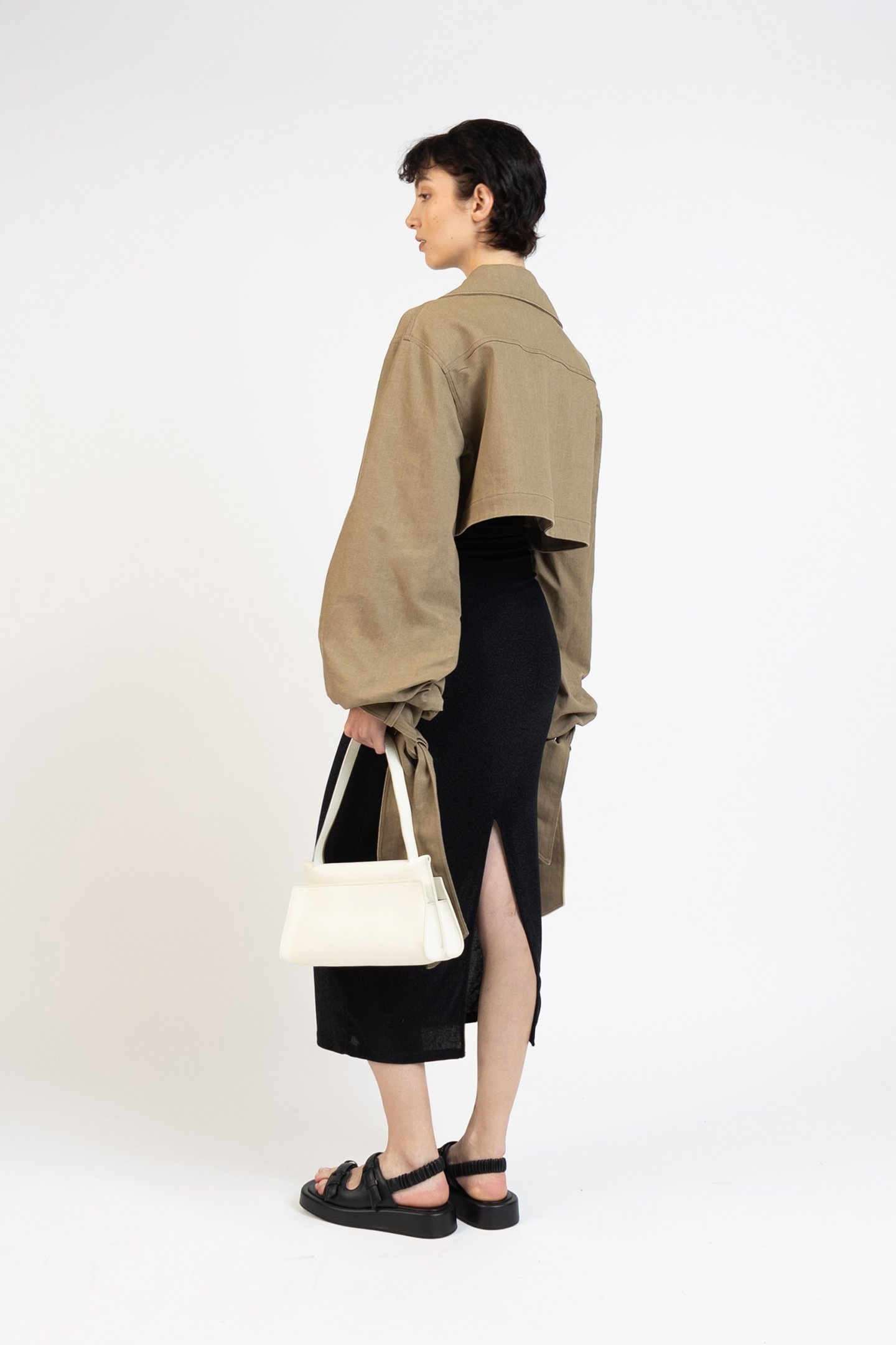 DENIM JACKET WITH MAXI SLEEVES KHAKI 3