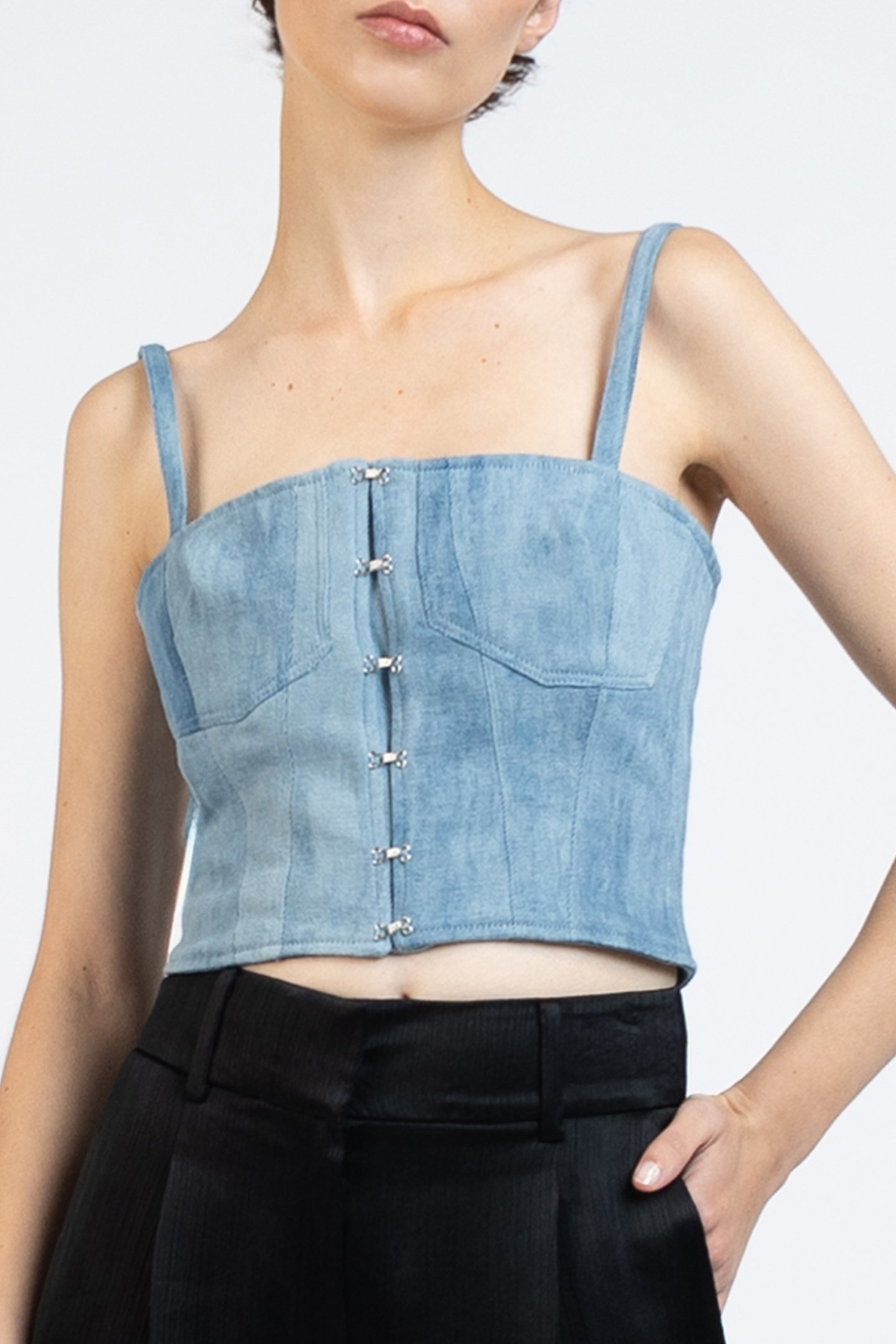 DENIM BUSTIER TOP LIGHT BLUE 1