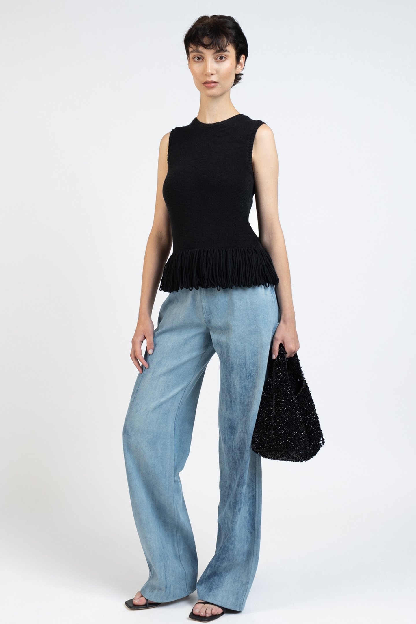 KNIT VEST TOP WITH FRINGE BLACK 1