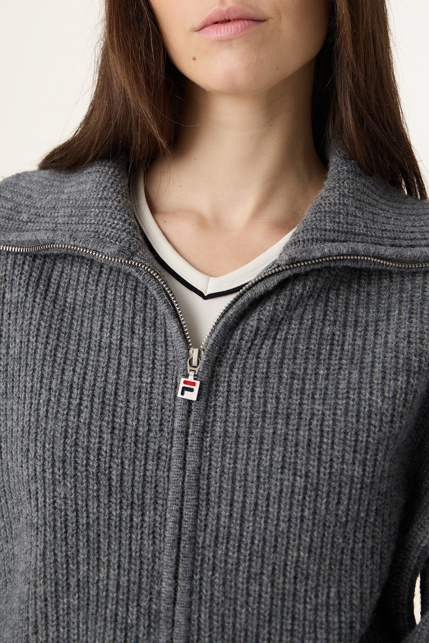 GIOVANNI RELAXED HIGH COLLAR FULL-ZIP KNIT SWEATER GREY MELA 6