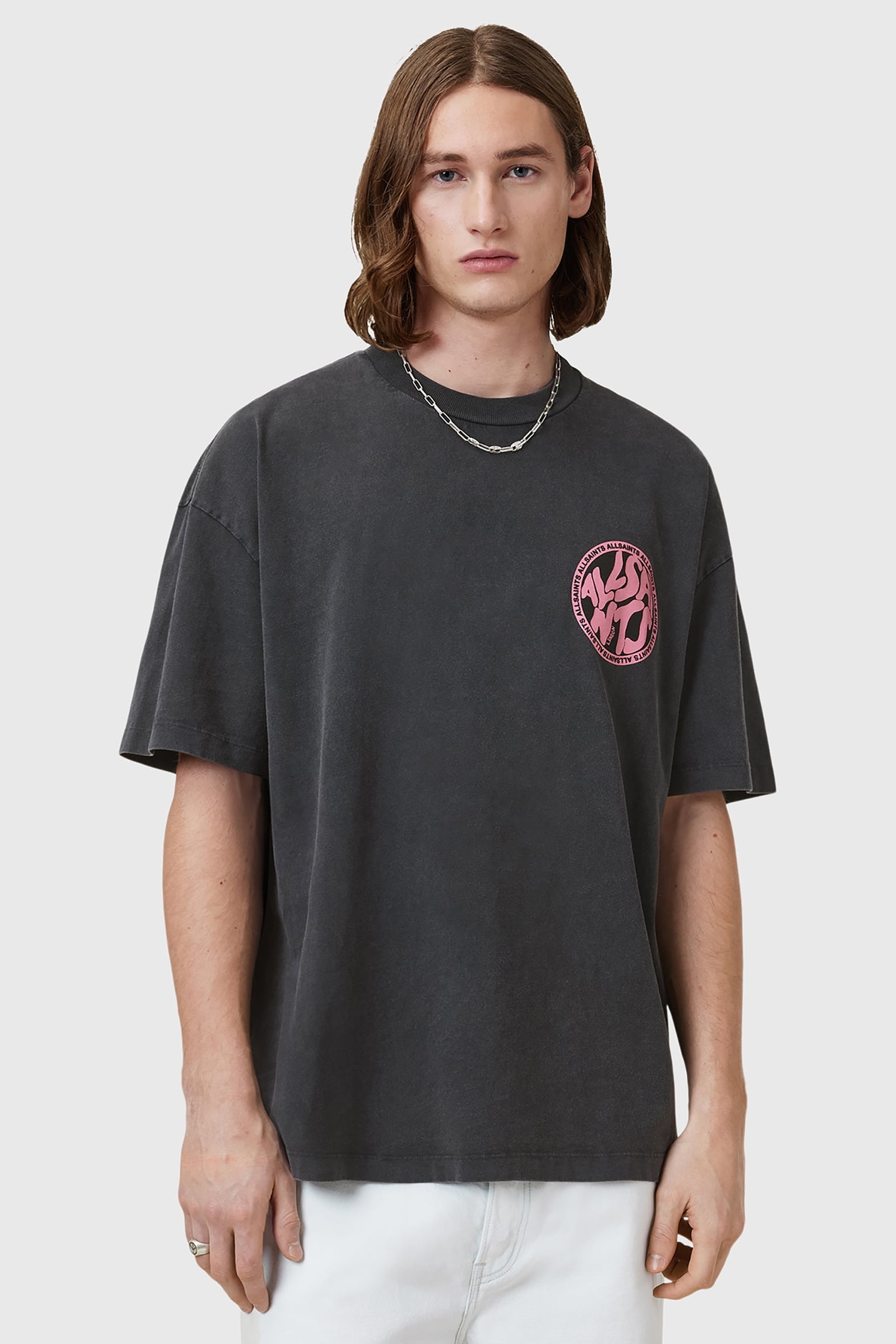 DISTORTION SS CREW WASHED BLACK/PINK 1