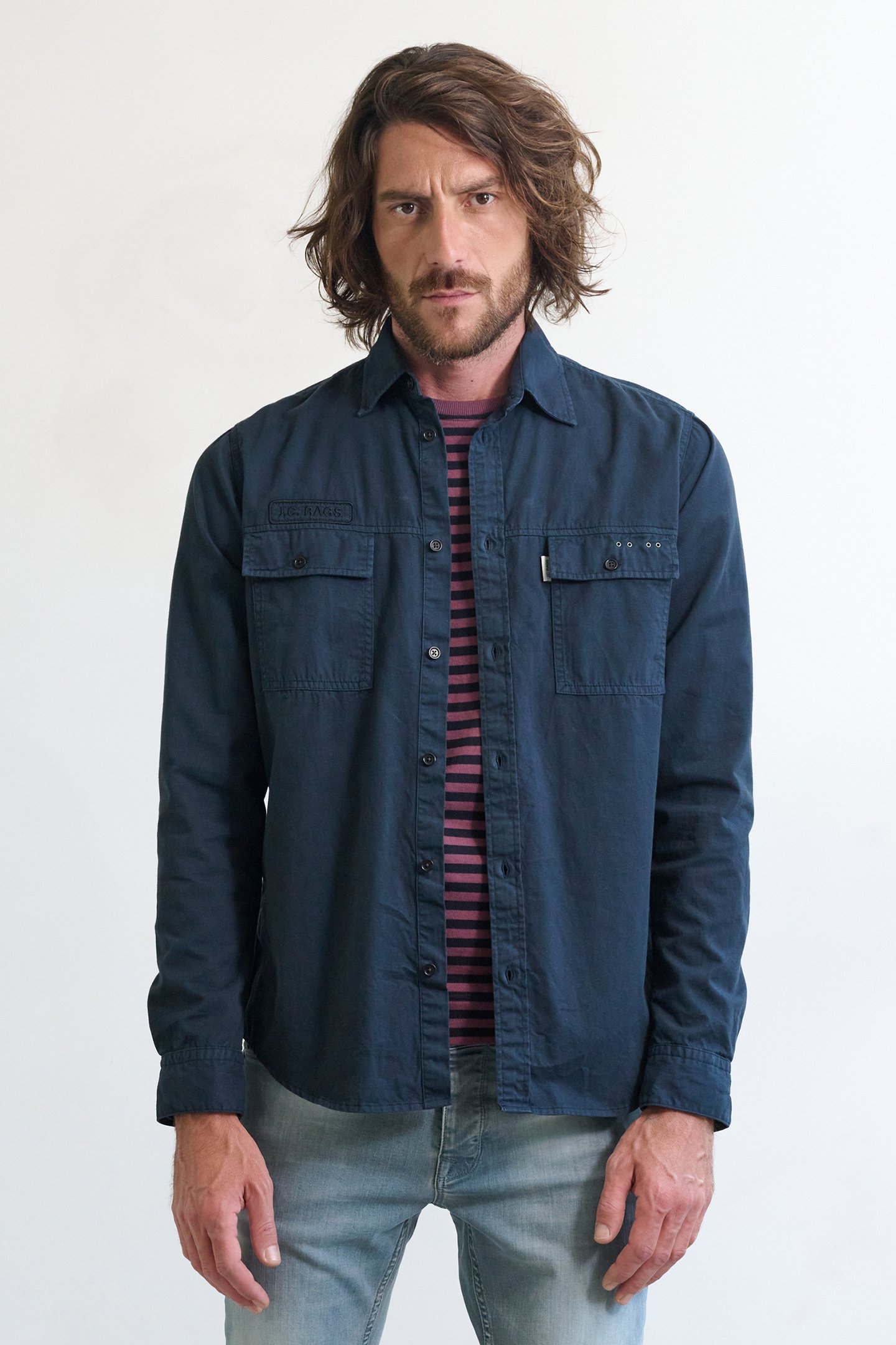 J.C. RAGS ROWAN CASUAL OVERHEMD LANGE MOUW SKY CAPTAIN 1