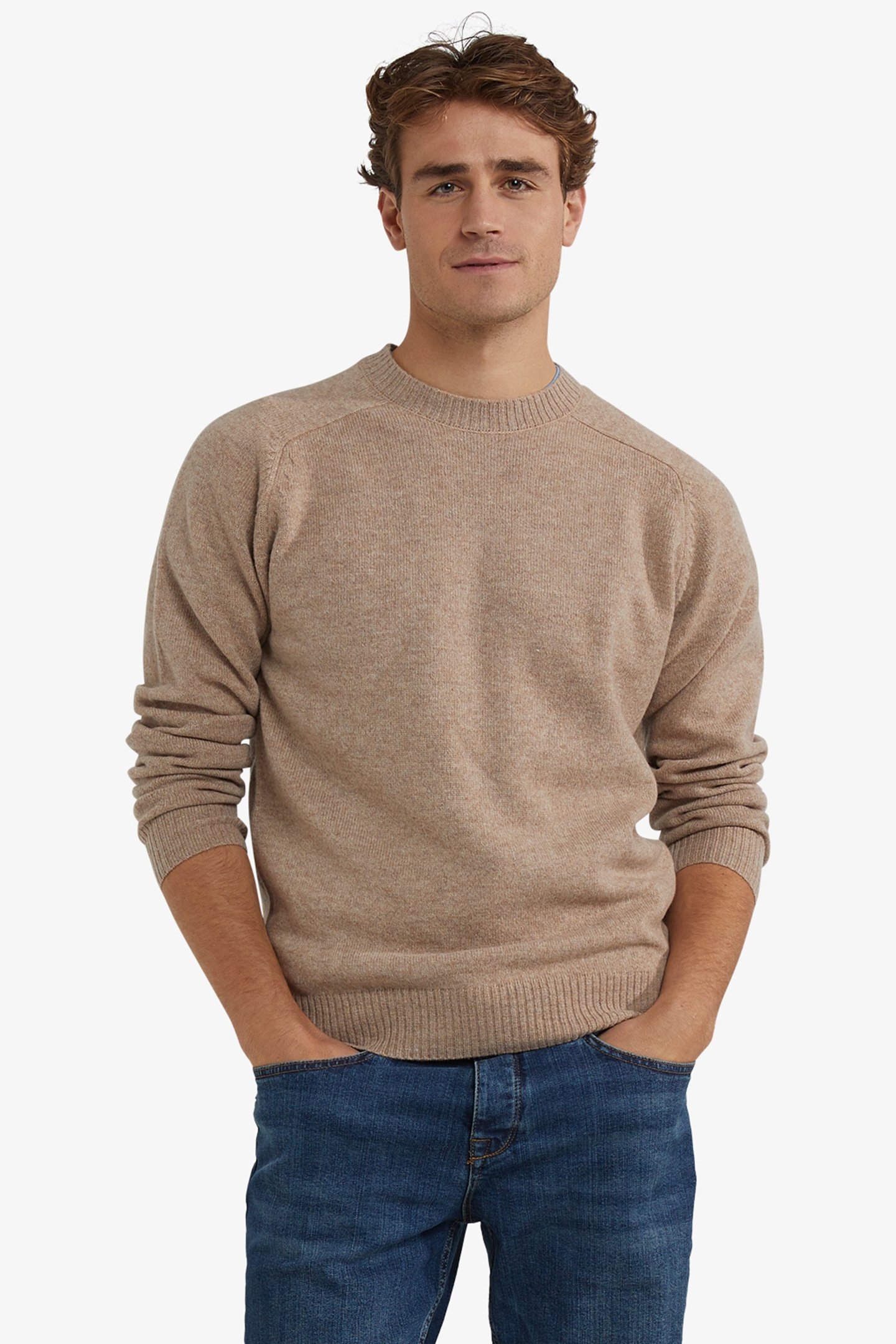 LAMBSWOOL CREW NECK SWEATER SAND 1