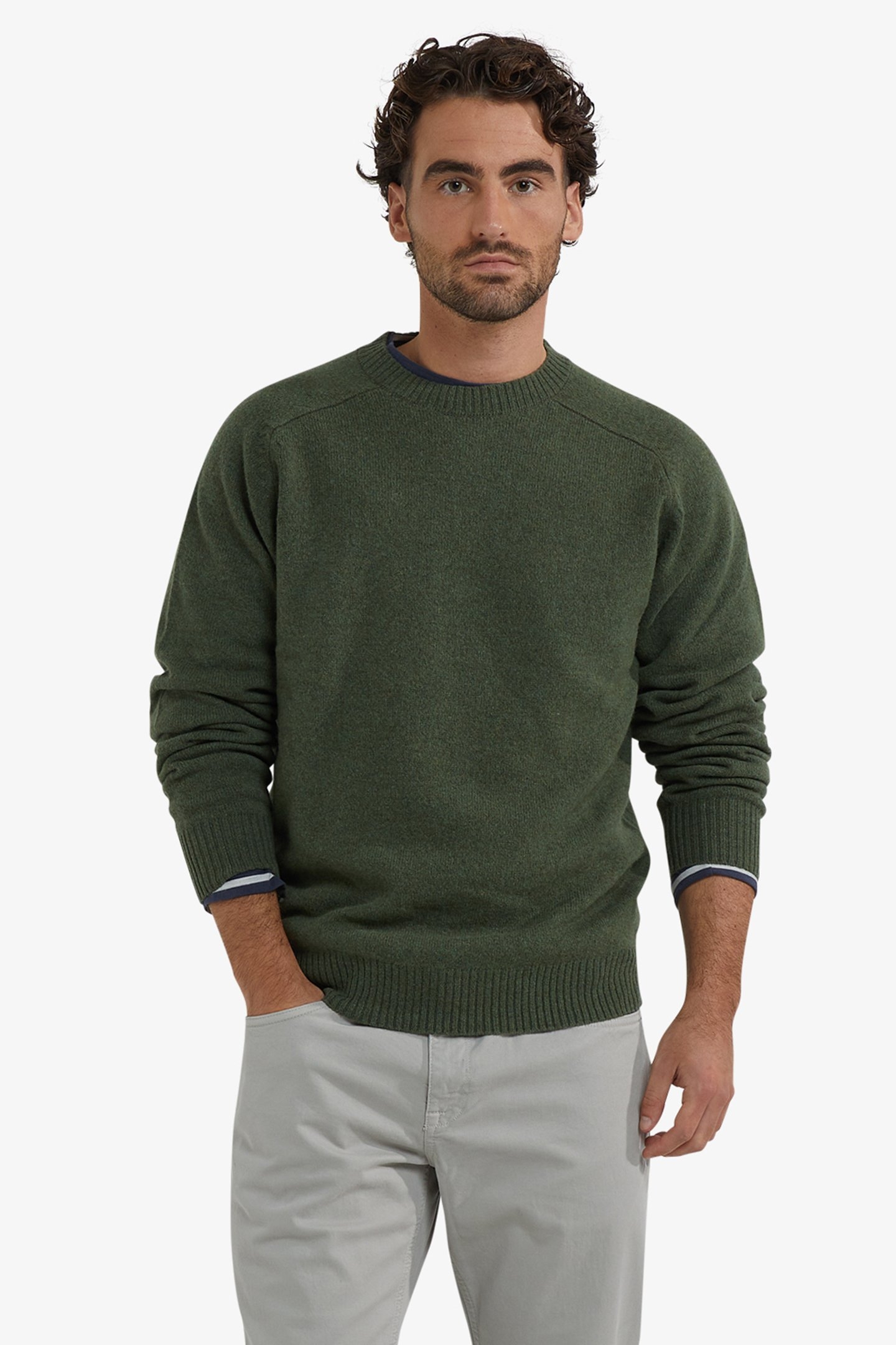 LAMBSWOOL CREW NECK SWEATER WINTER SAGE 1
