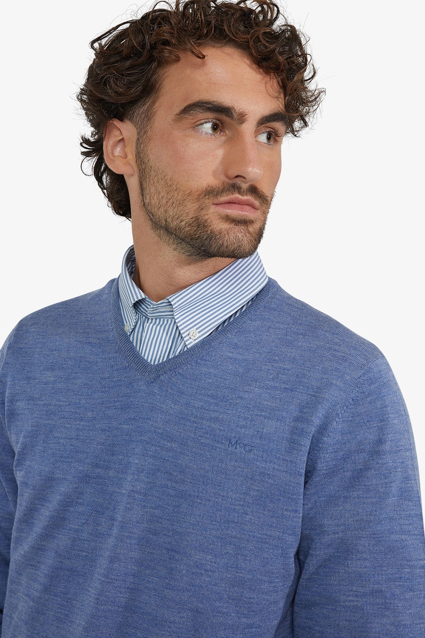 FINE MERINO V-NECK SWEATER VINTAGE BLUE 4