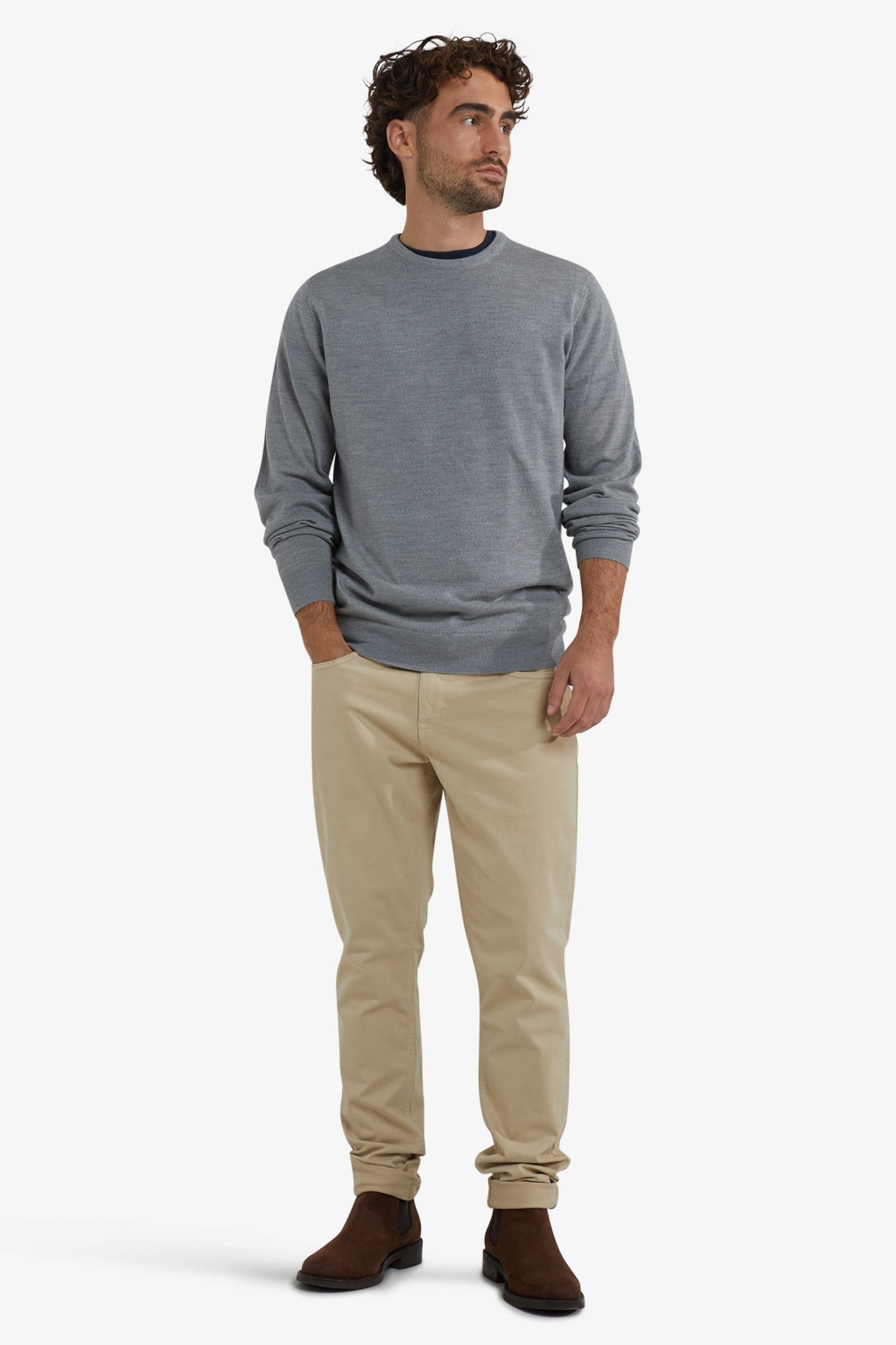 FINE MERINO C-NECK SWEATER MEDIUM GREY MELANGE 2