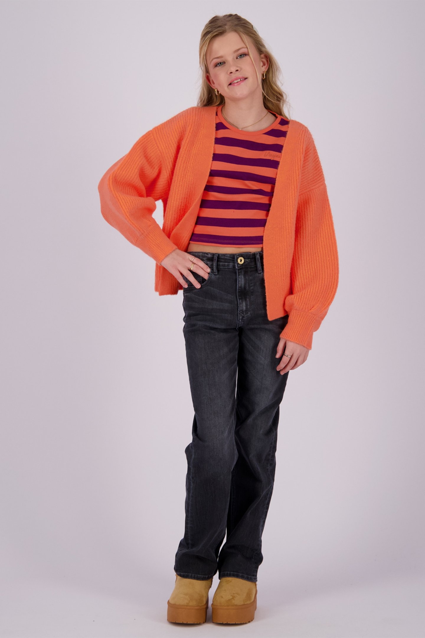 GIRLS G-BASIC-CROP RIB STRIPE T-SHIRT FRESH CORAL 6