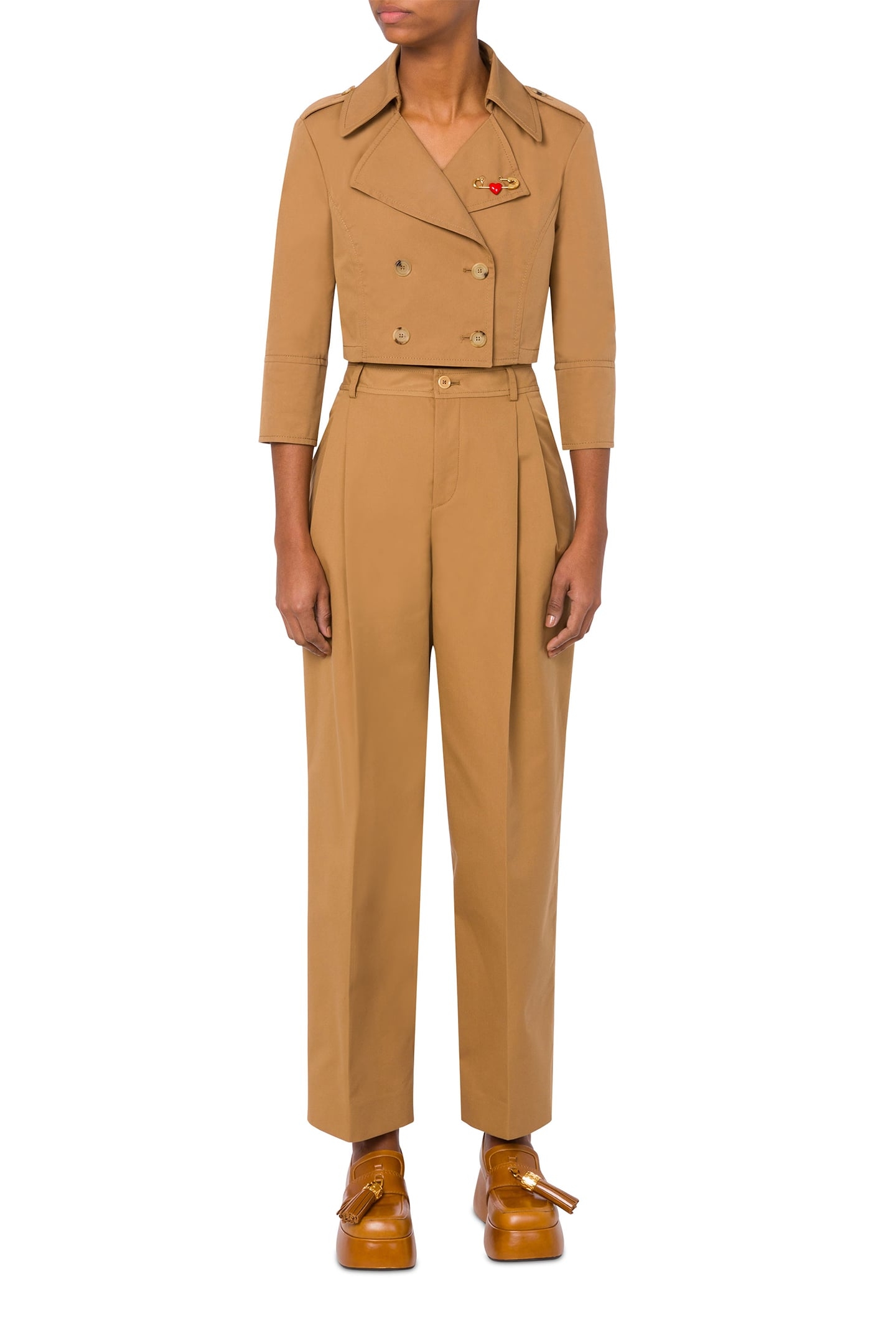 HEART SAFETY PIN CROPPED JACKET BROWN 1