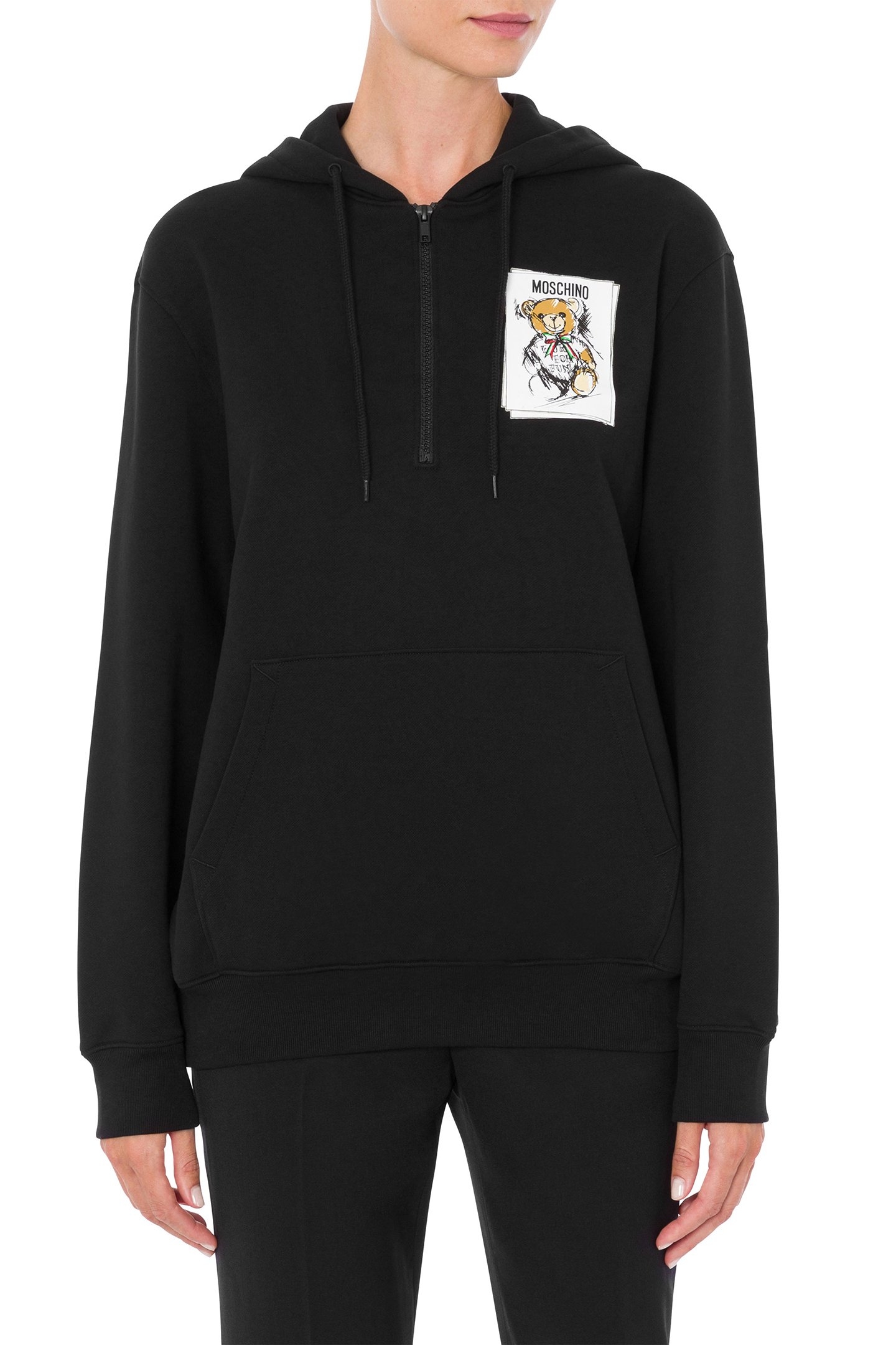 DRAWN TEDDY BEAR ZIP-UP HOODIE BLACK 1
