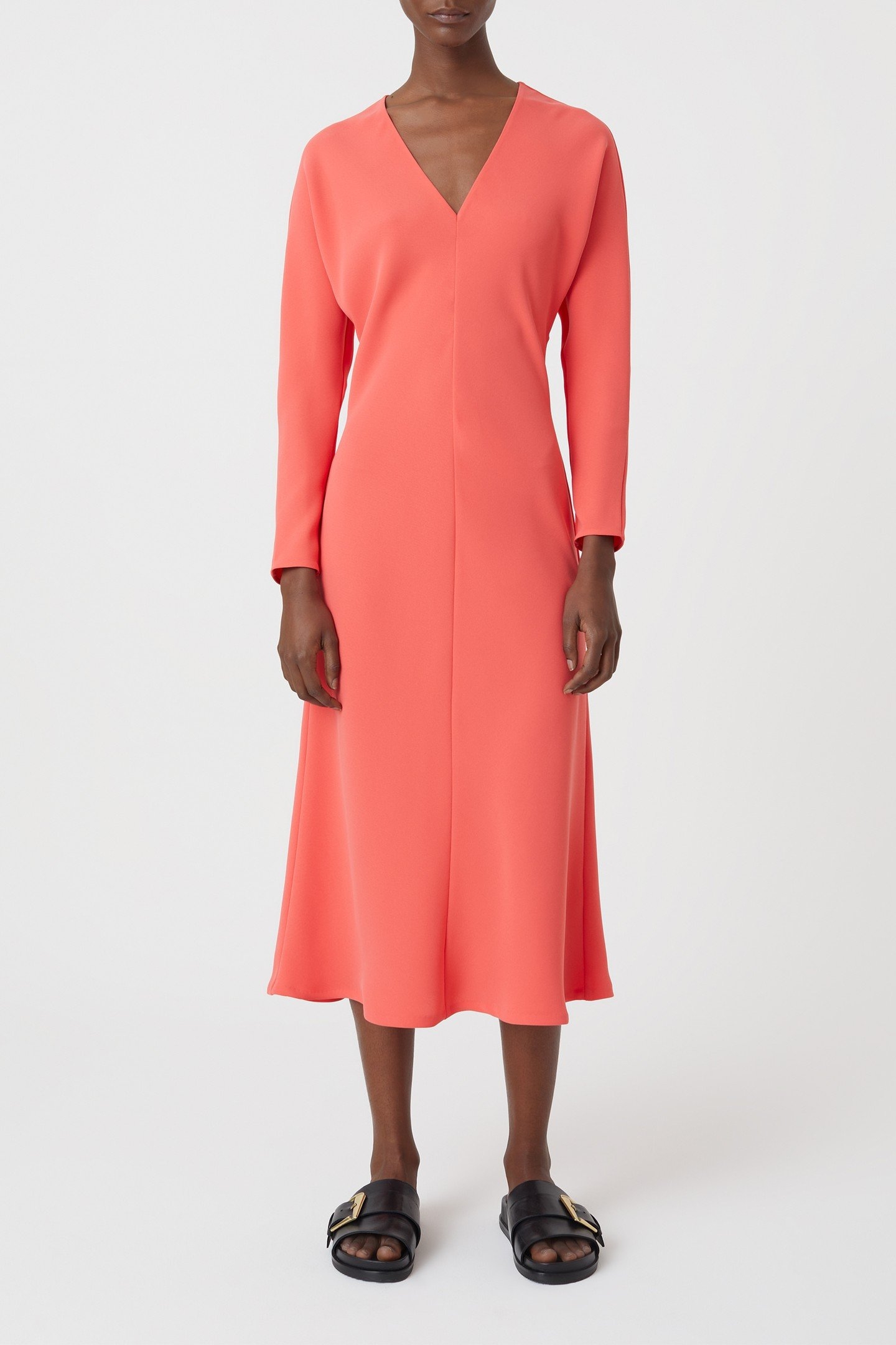 LONG V-NECK DRESS VIBRANT RED 1