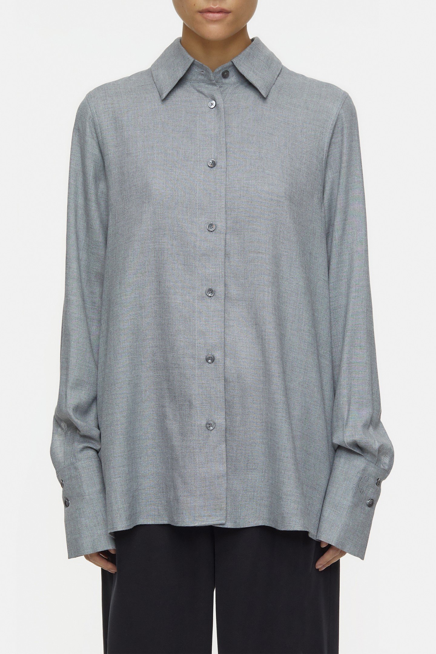 PLEAT BLOUSE SHIRT DARK GREY MELANGE 2