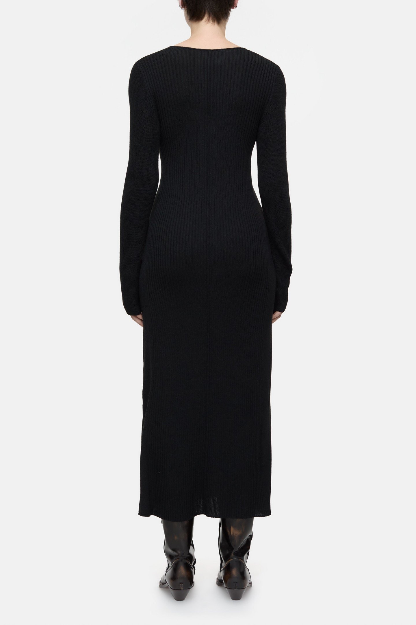 LONG SLEEVE RIB DRESS BLACK 2