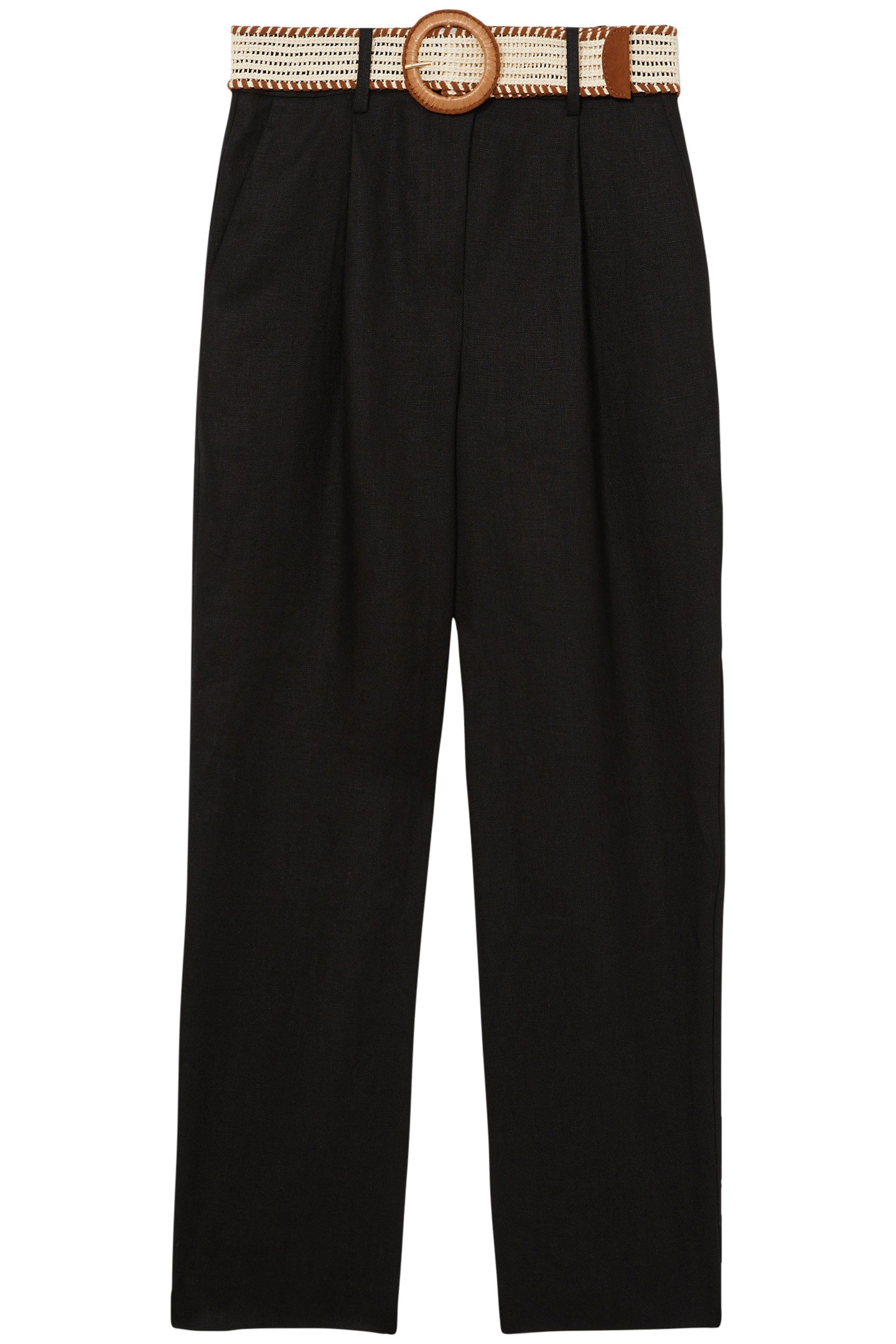 BELTED LINEN TAPER TROUSER BLACK 4
