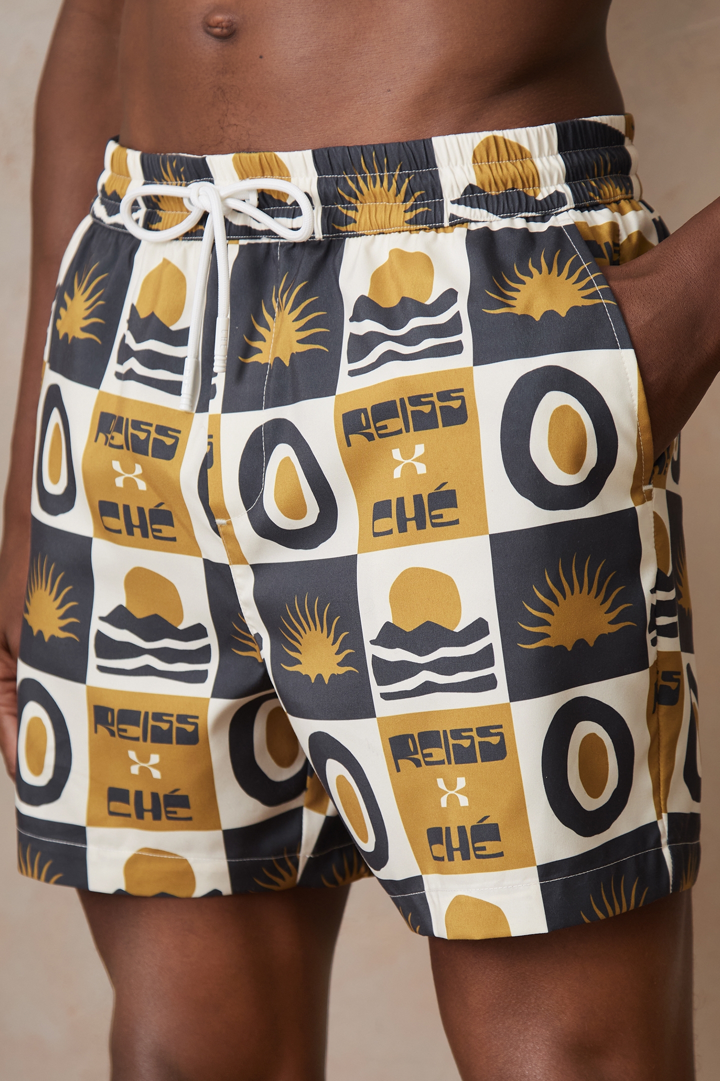 DRAWSTRING TILE SUNSET PRINT SWIMSHORT OLIVE GREEN 7