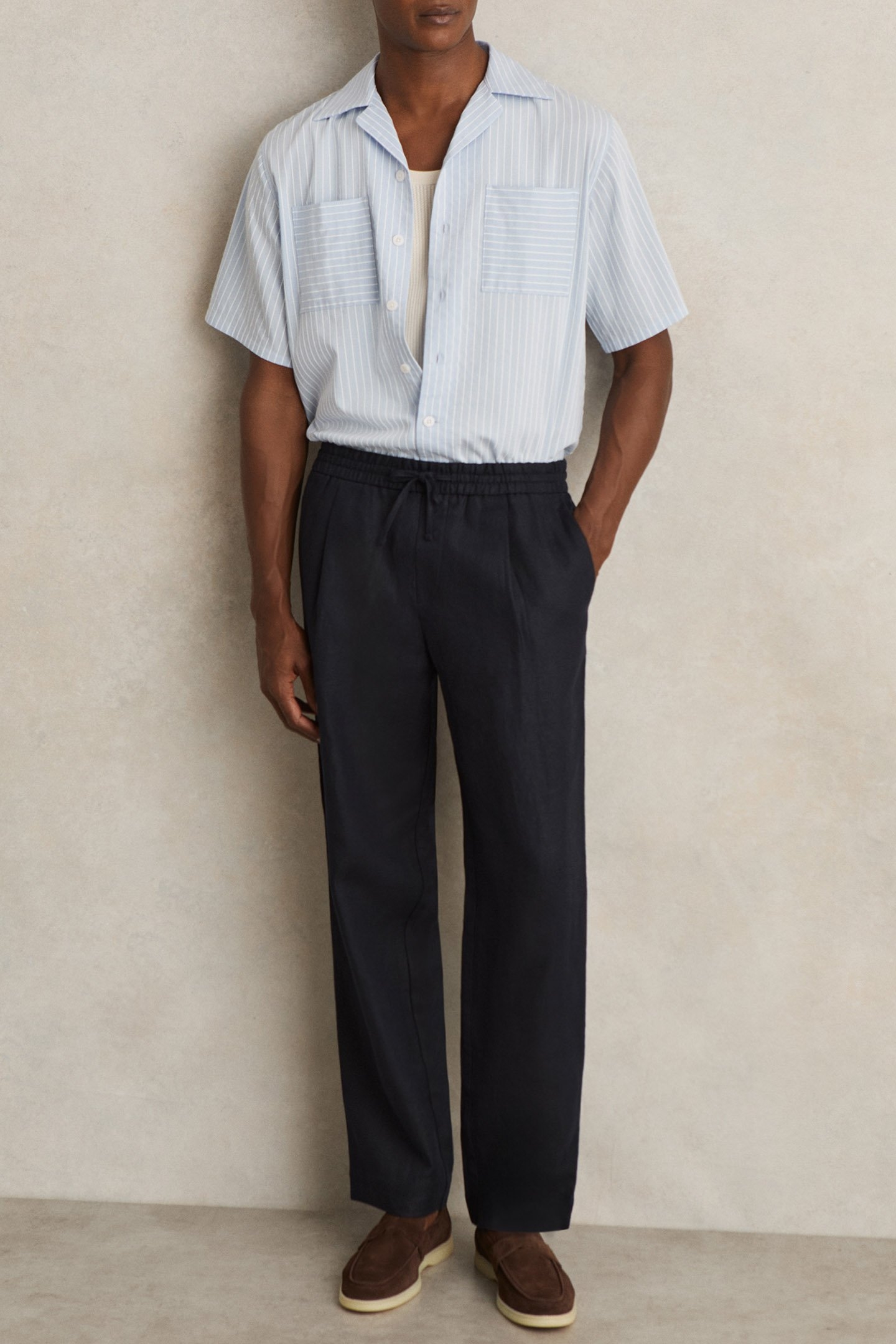 RELAXED LINEN DRAWSTRING TROUSER NAVY 3