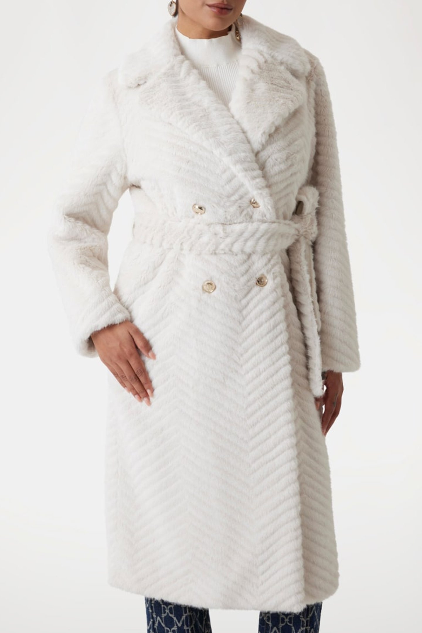 CLAIRE LONG COAT FAUX FUR PALE PEARL MULTI 1