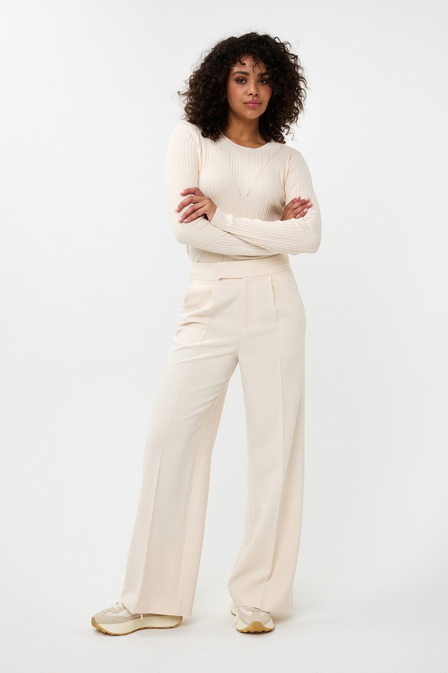 TROUSERS HIGH WAIST WIDE CITY BEIGE 2
