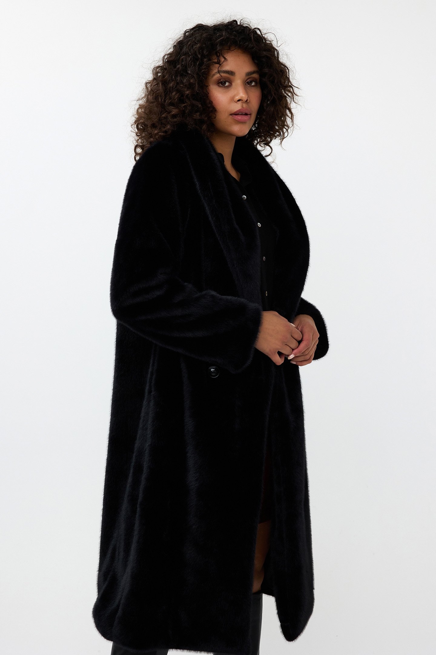 COAT SHAWL COLLAR FAKE FUR BLACK 3