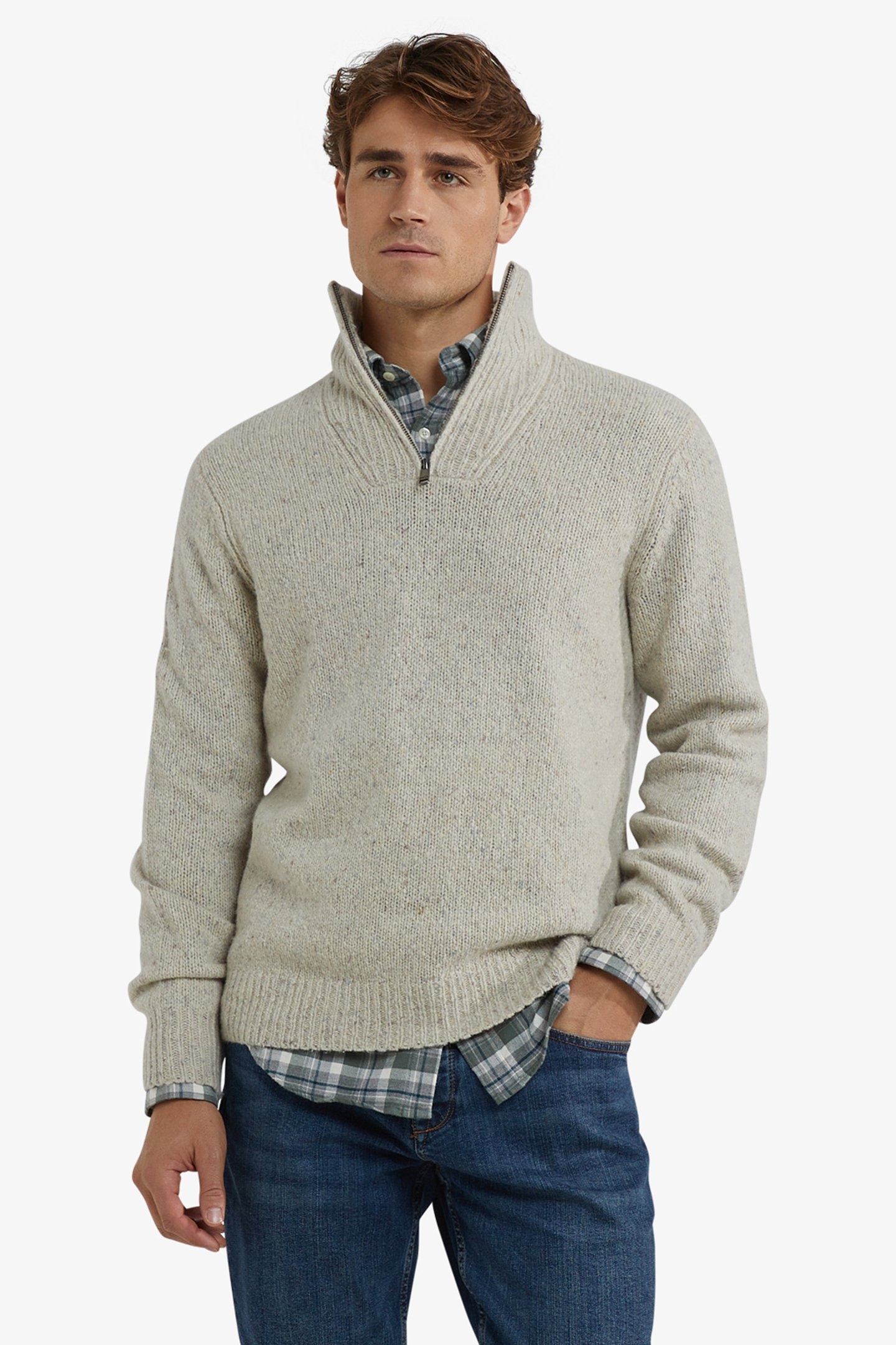 ZIP MOCK FISHERMANS SWEATER OFF WHITE 1